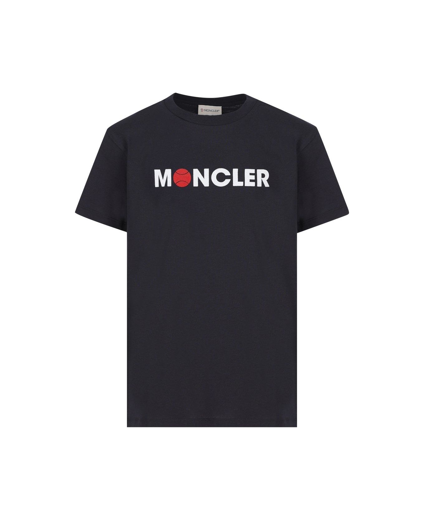 Moncler Flocked Logo Crewneck T-shirt - Blue
