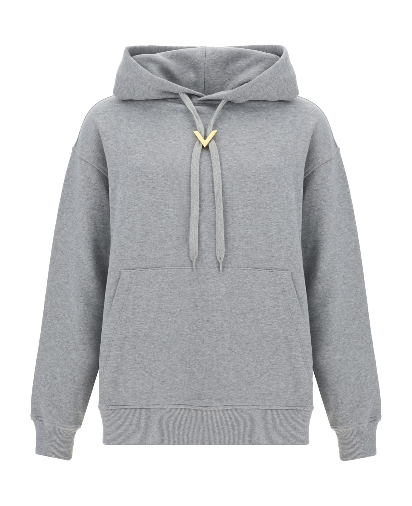 Valentino Logo Plaque Drawstring Hoodie - Grigio Melange