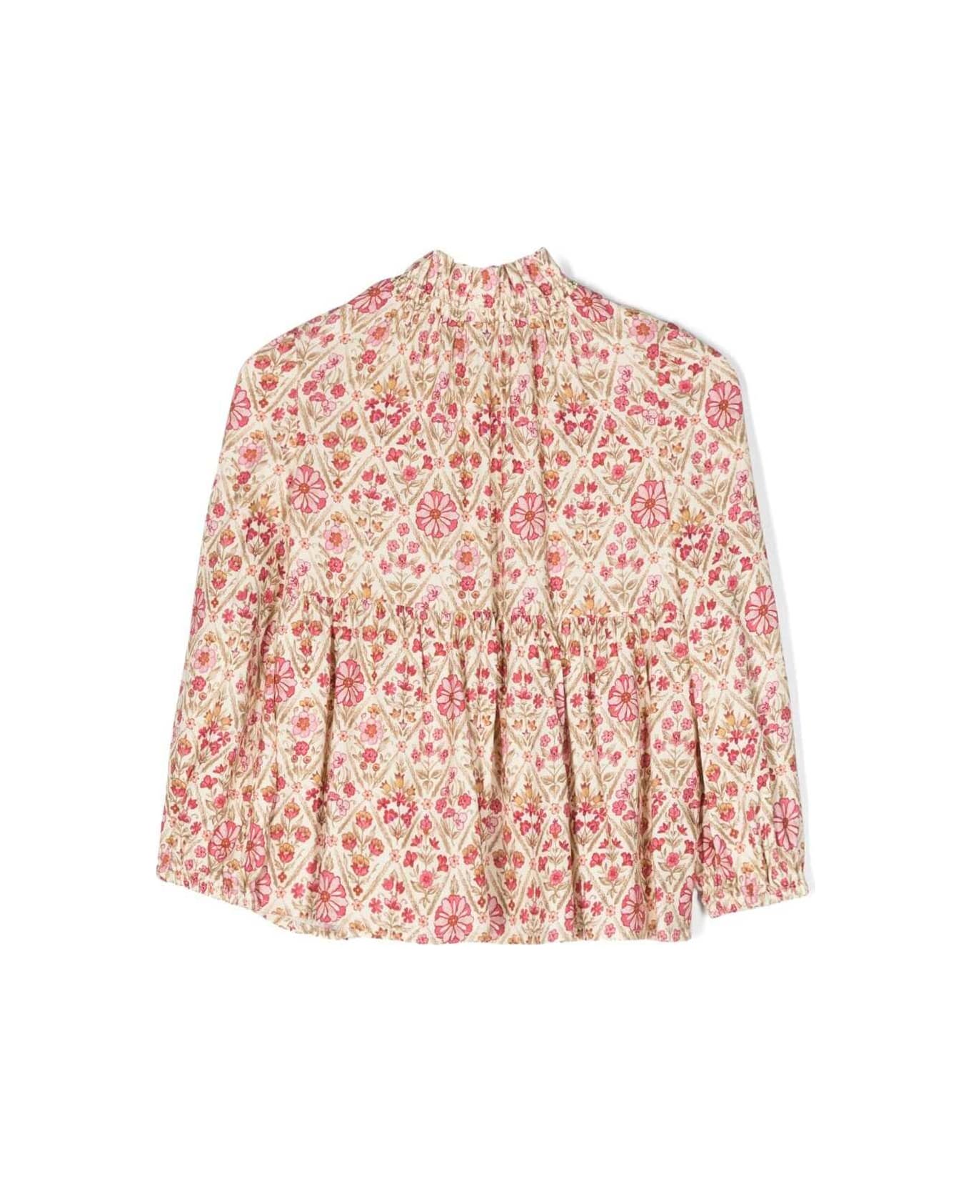 Il Gufo Multicolour Blouse With Floral Motif And Gathered Neck In Viscose Girl - Yellow シャツ