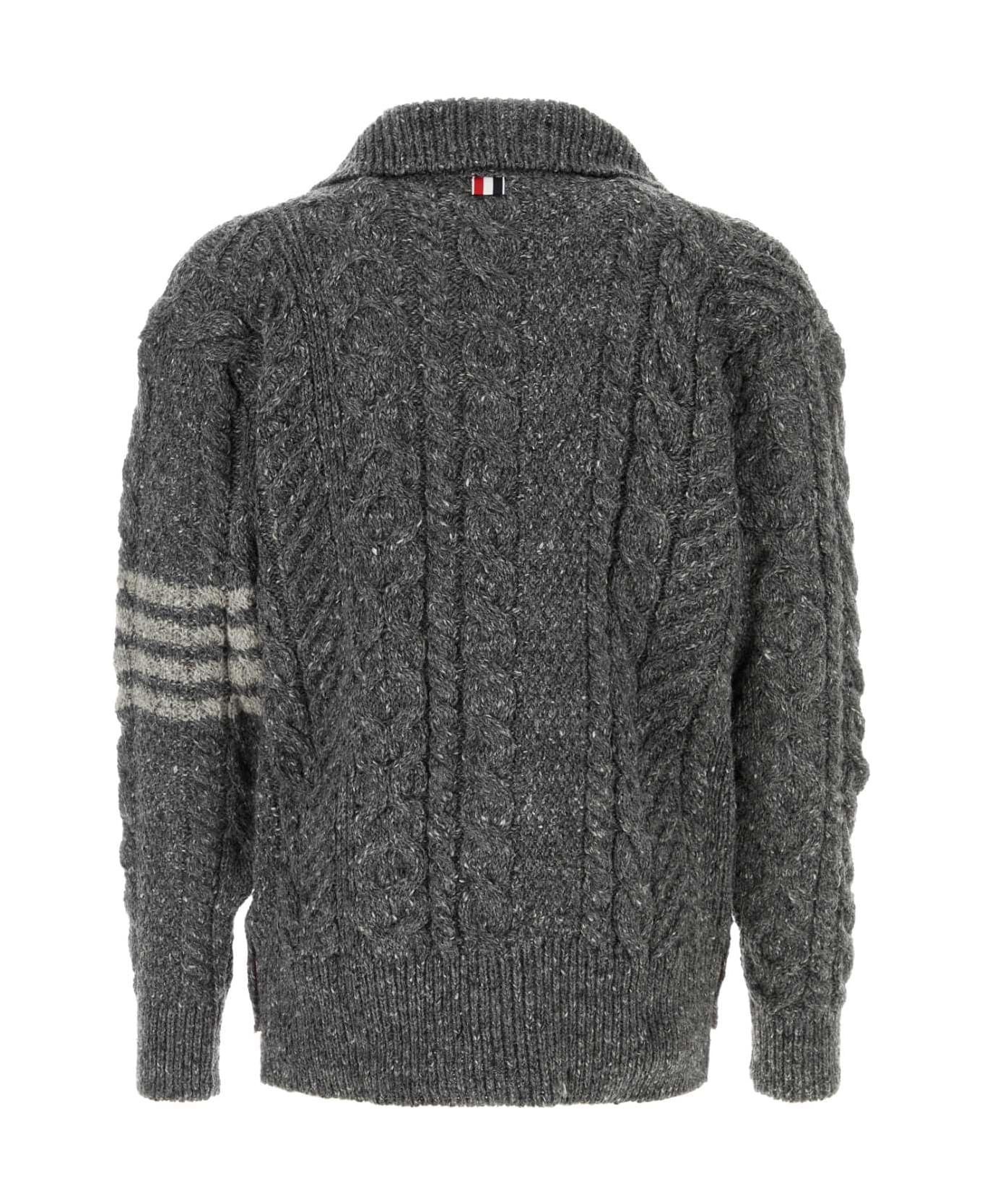 Thom Browne Melange Dark Grey Wool Blend Cardigan - MEDGREY