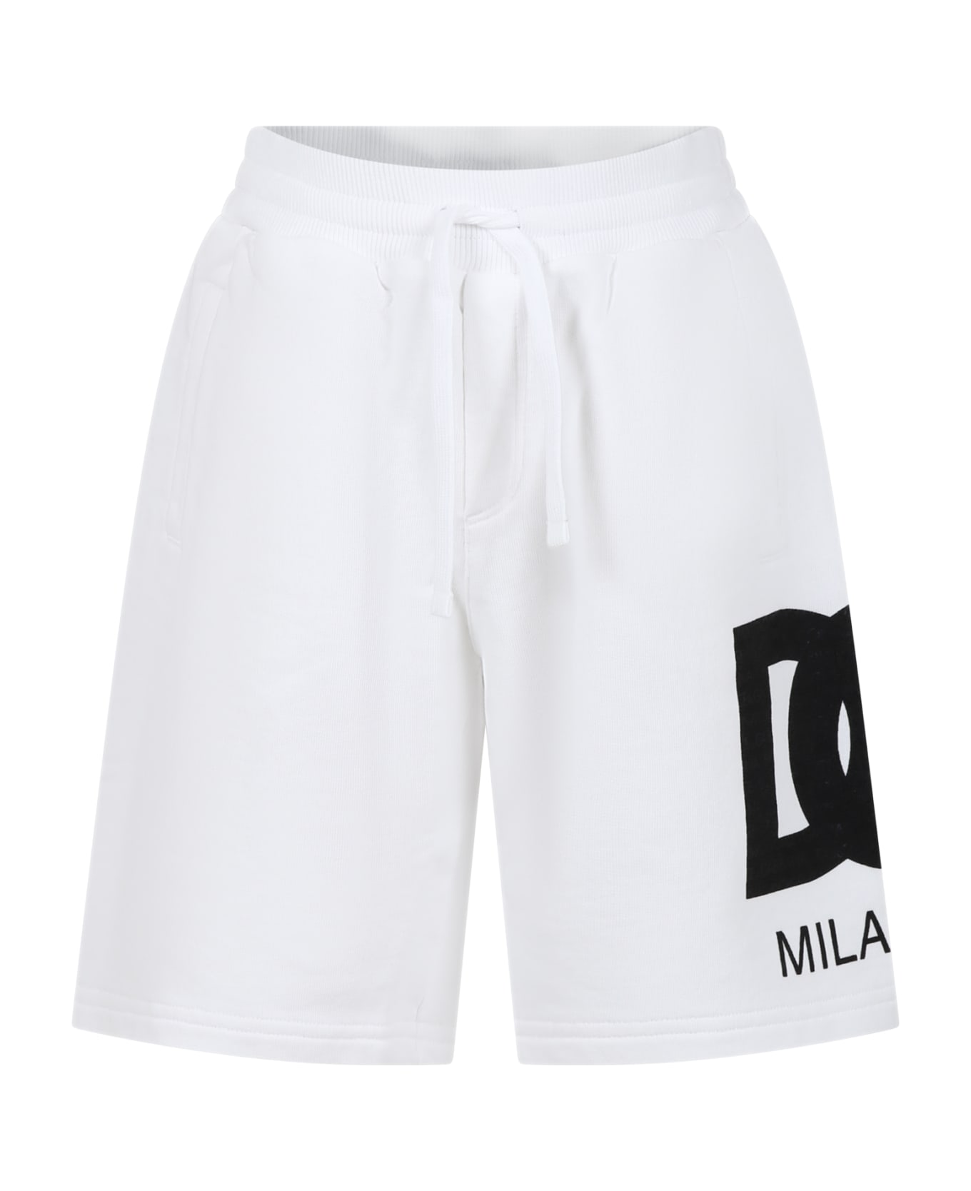 Dolce & Gabbana White Shorts For Boy With Iconic Monogram - Bianco Ottico ボトムス