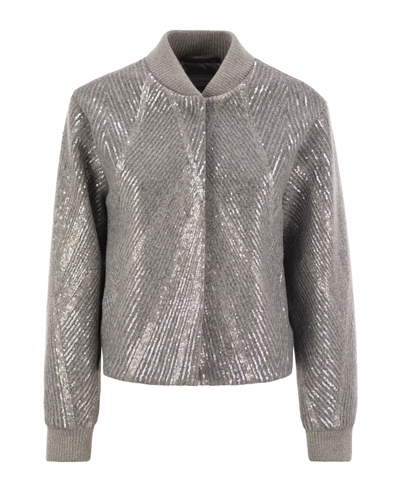 Peserico Gauzed Cloth Crop Jacket With Sequin Embroidery - Silver