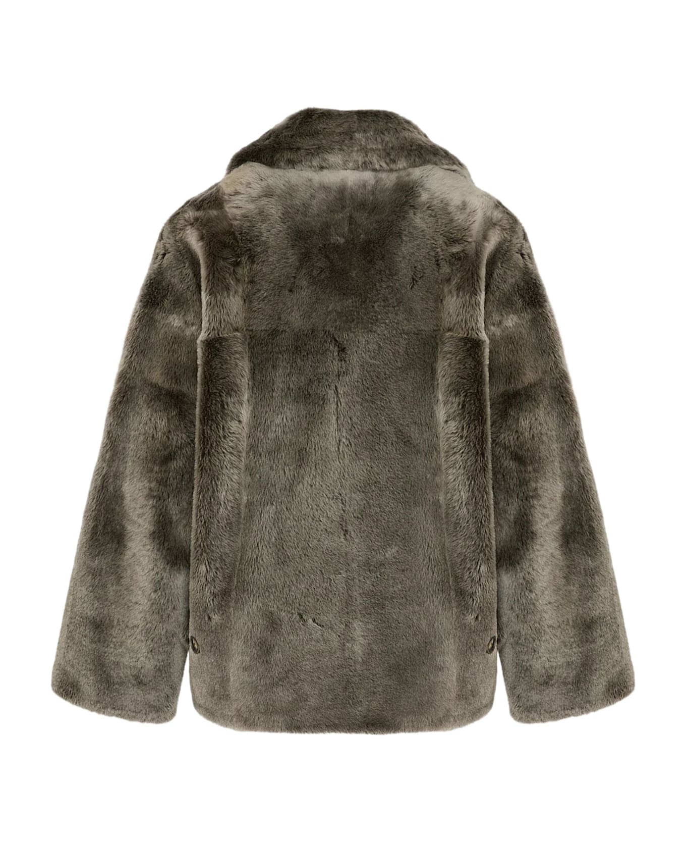 Yves Salomon Shearling Pea Jacket - Grey
