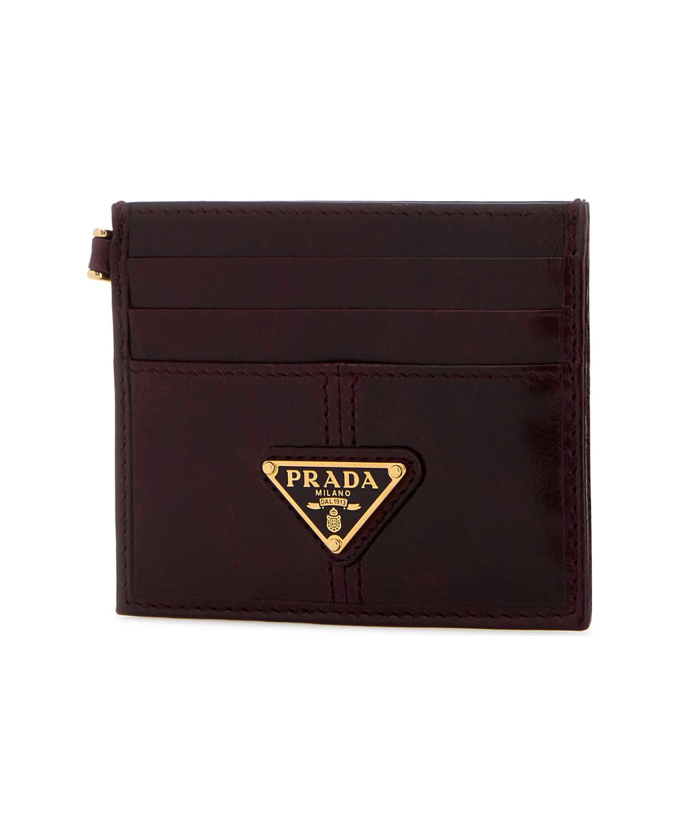 Prada Burgundy Leather Card Holder - BORDEAUX