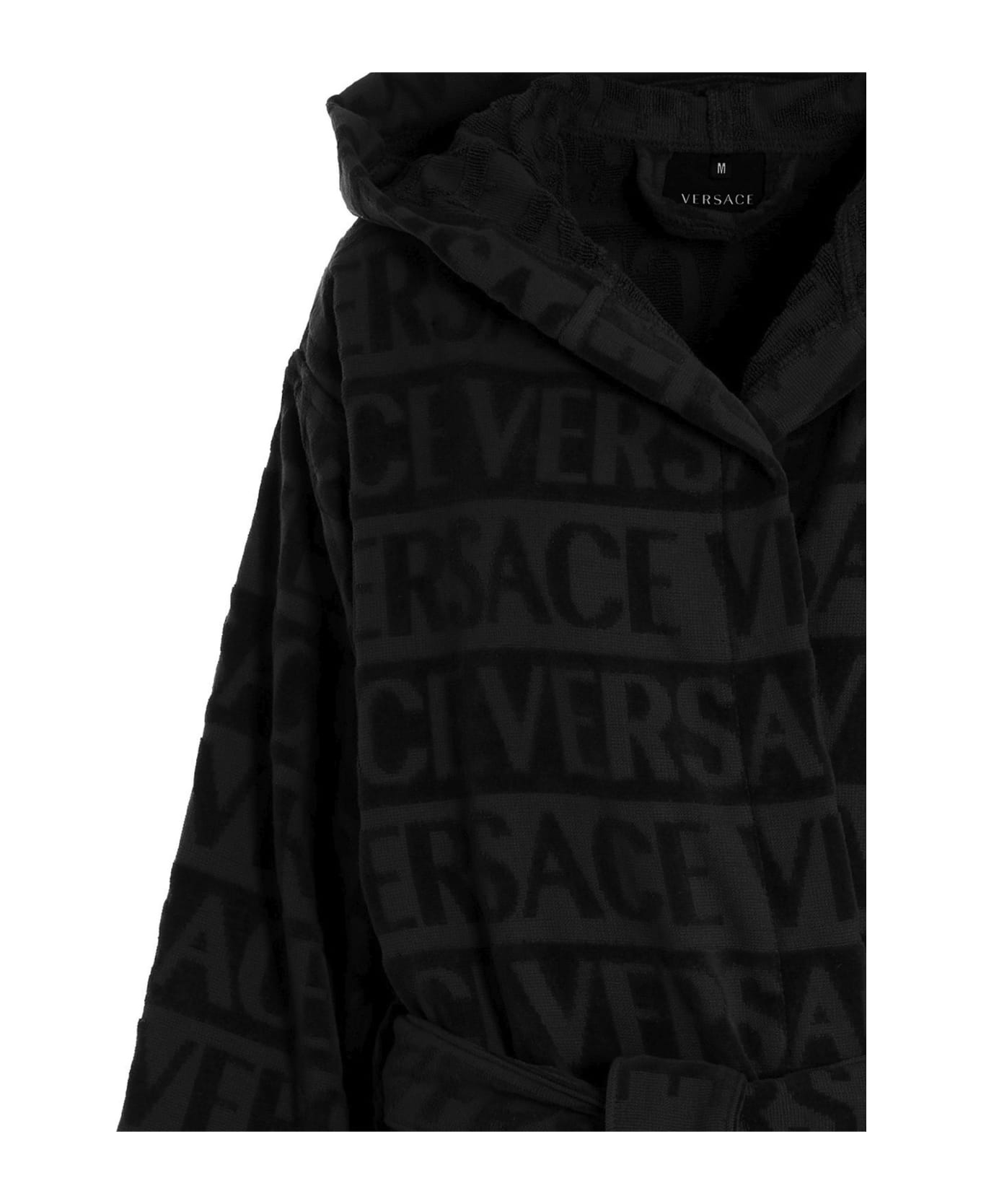 Versace Sequin Logo Bathrobe - Black  