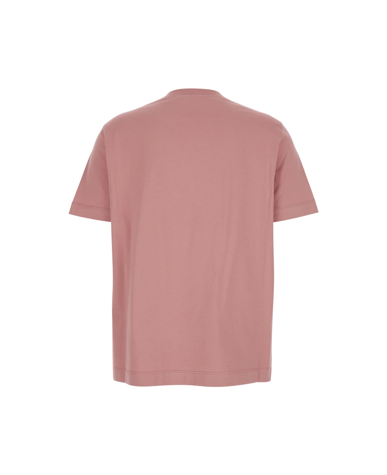 Brunello Cucinelli Pink Crewneck T-shirt With Monil Detail On The Front In Cotton Woman - Pink