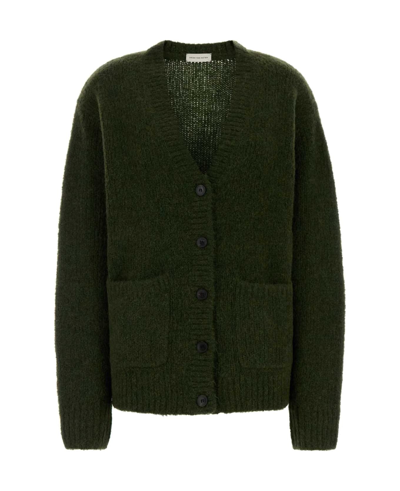 Dries Van Noten Bottle Green Alpaca Blend Oversize Cardigan - DARKGREEN