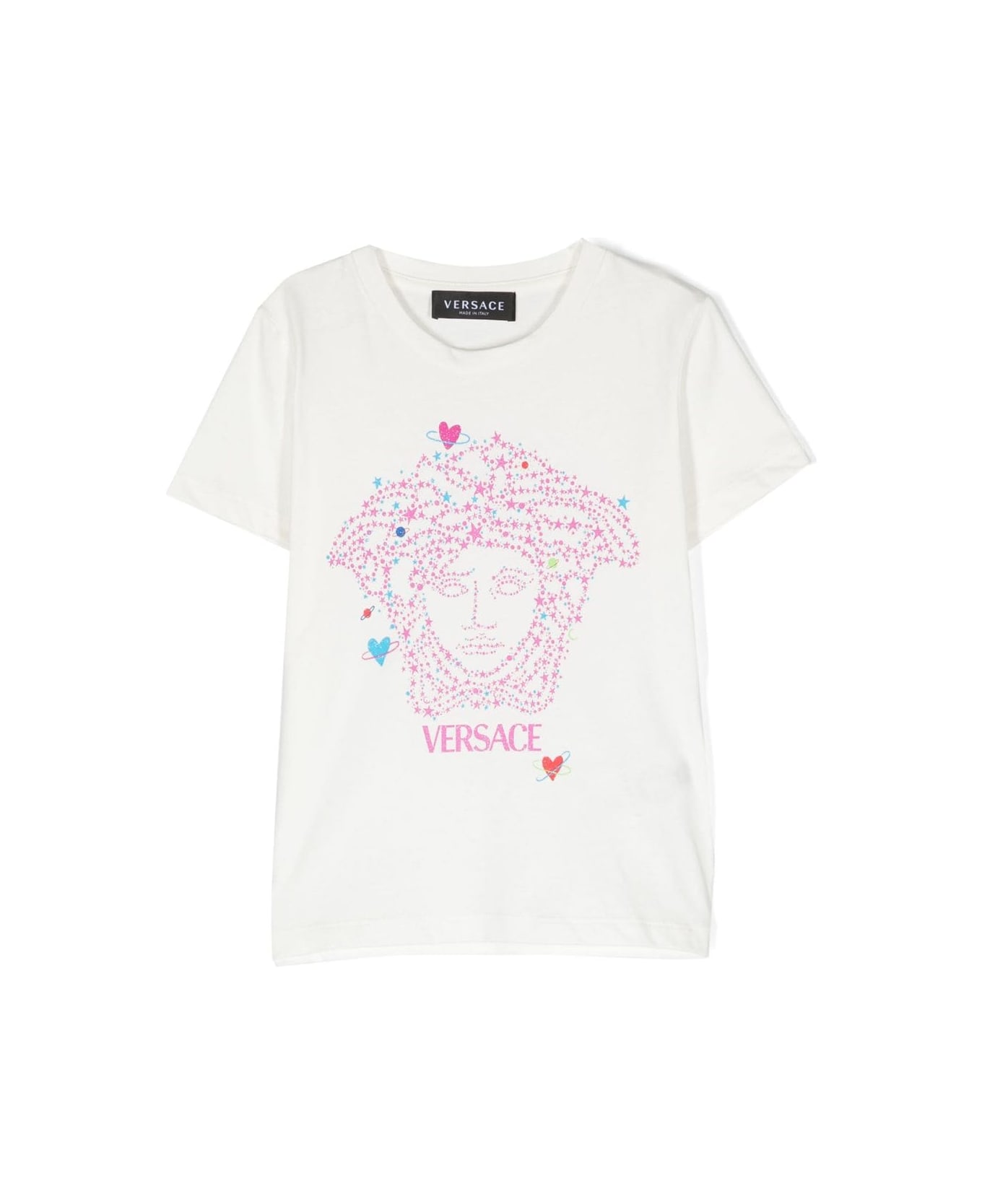 Versace T-shirt Bianca In Jersey Di Cotone Bambina - Bianco