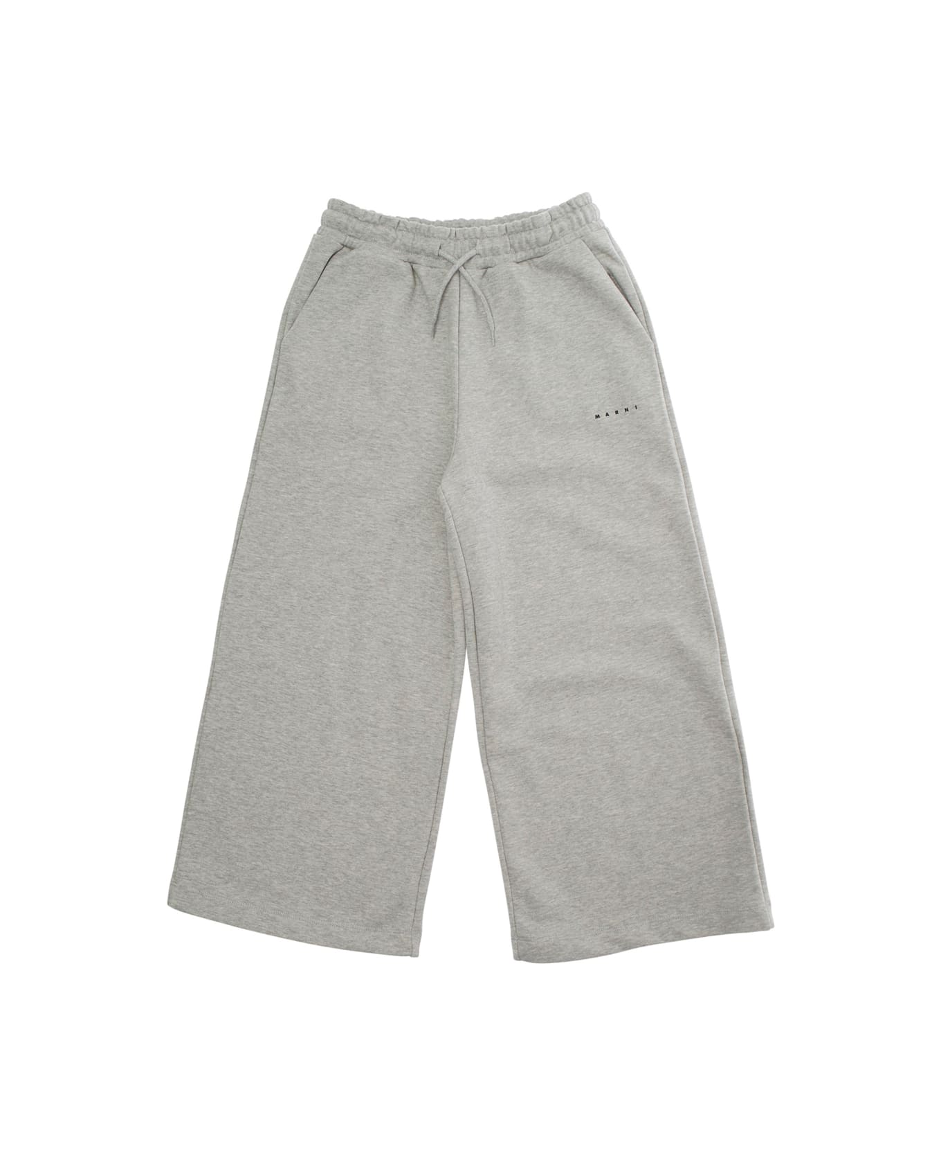 Marni Grey Pants With Elastic Drawstring Waist And Logo Lettering Detail On The Front In Cotton Girl - Grey