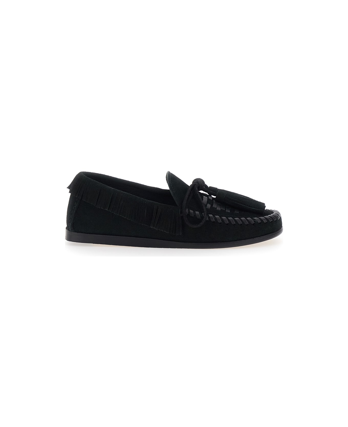 Isabel Marant 'fitza' Black Loafers With Fringed Details And Front Bow In Suede Woman - Black