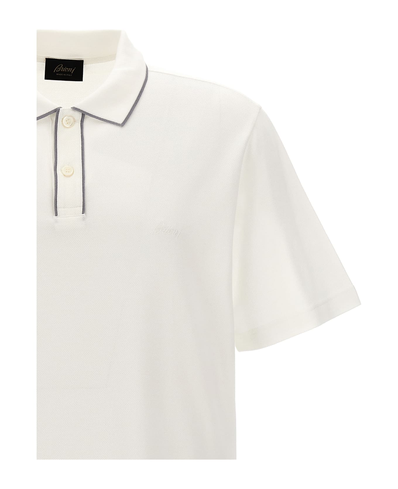 Brioni Logo Embroidery Polo Shirt - White