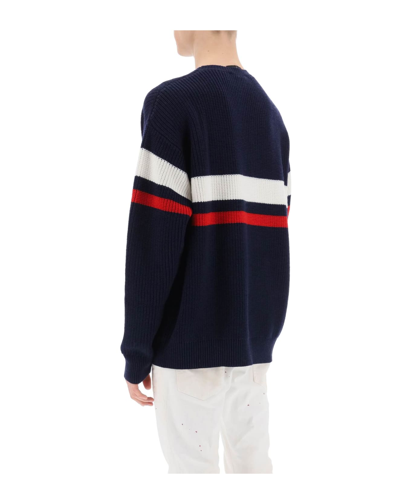 Dsquared2 Wool Sweater With Varsity Patch - BLUE WHITE RED (Blue)