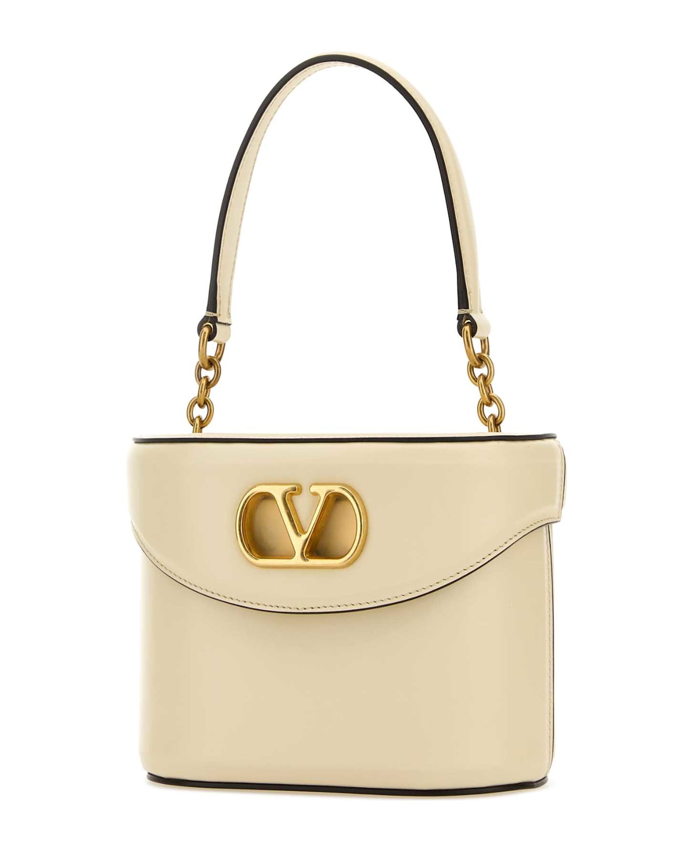 Valentino Garavani Ivory Leather Vlogo Signature Bucket Bag - BUTTERWHITE