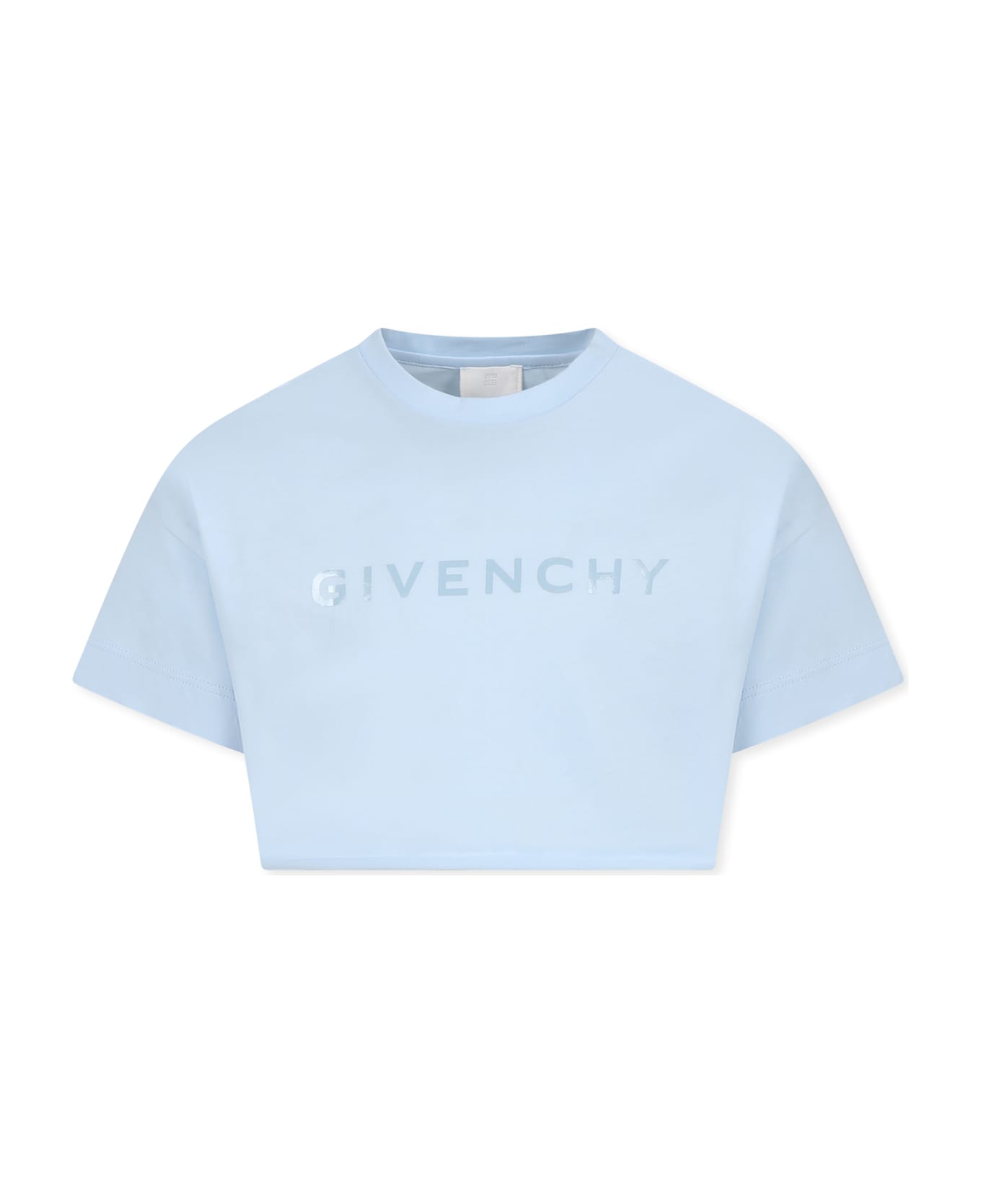 Givenchy Light Blue Crop T-shirt For Girl With Logo - Light Blue