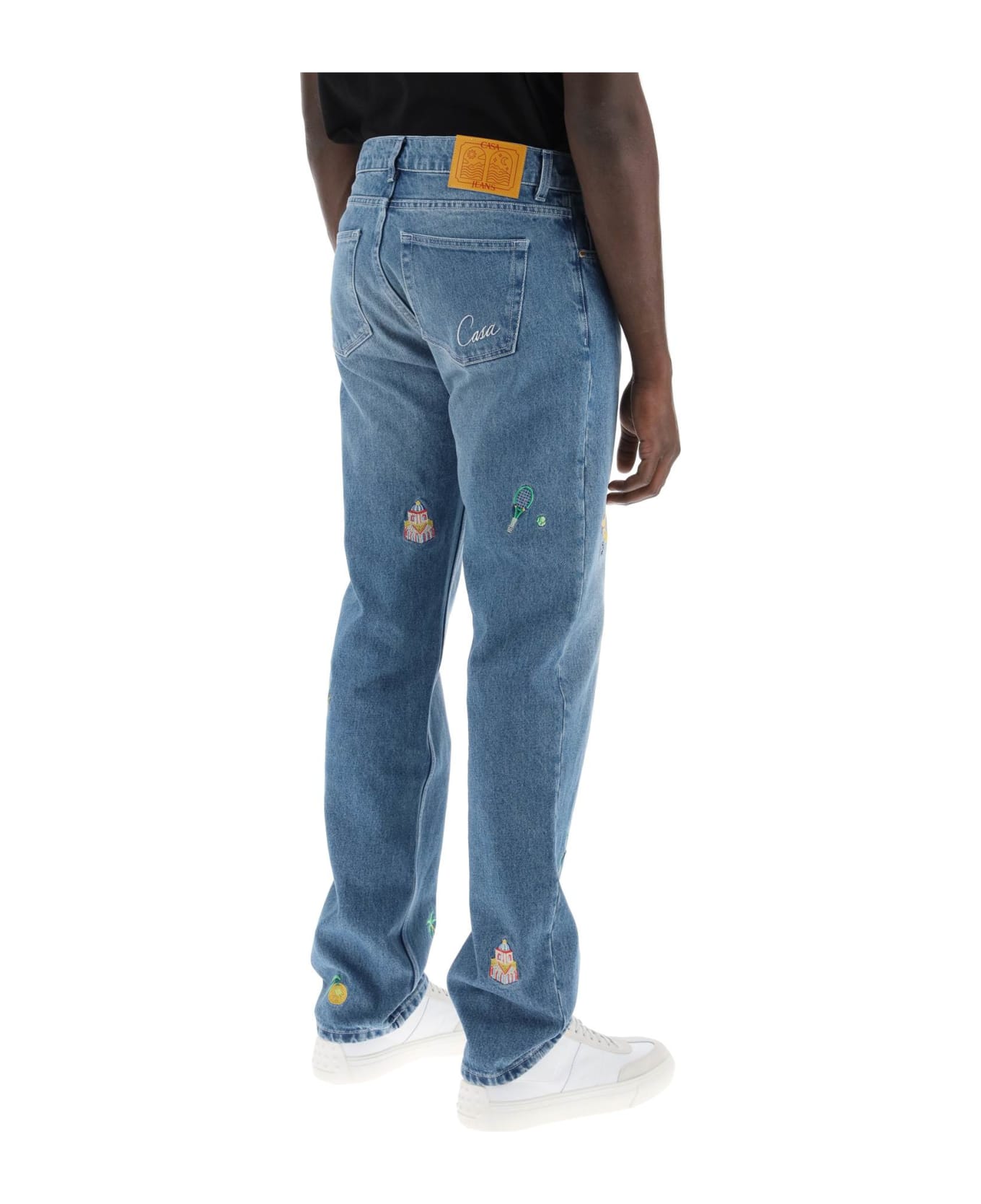 Casablanca Embroidered Straight Jeans - STONE WASH (Light blue)