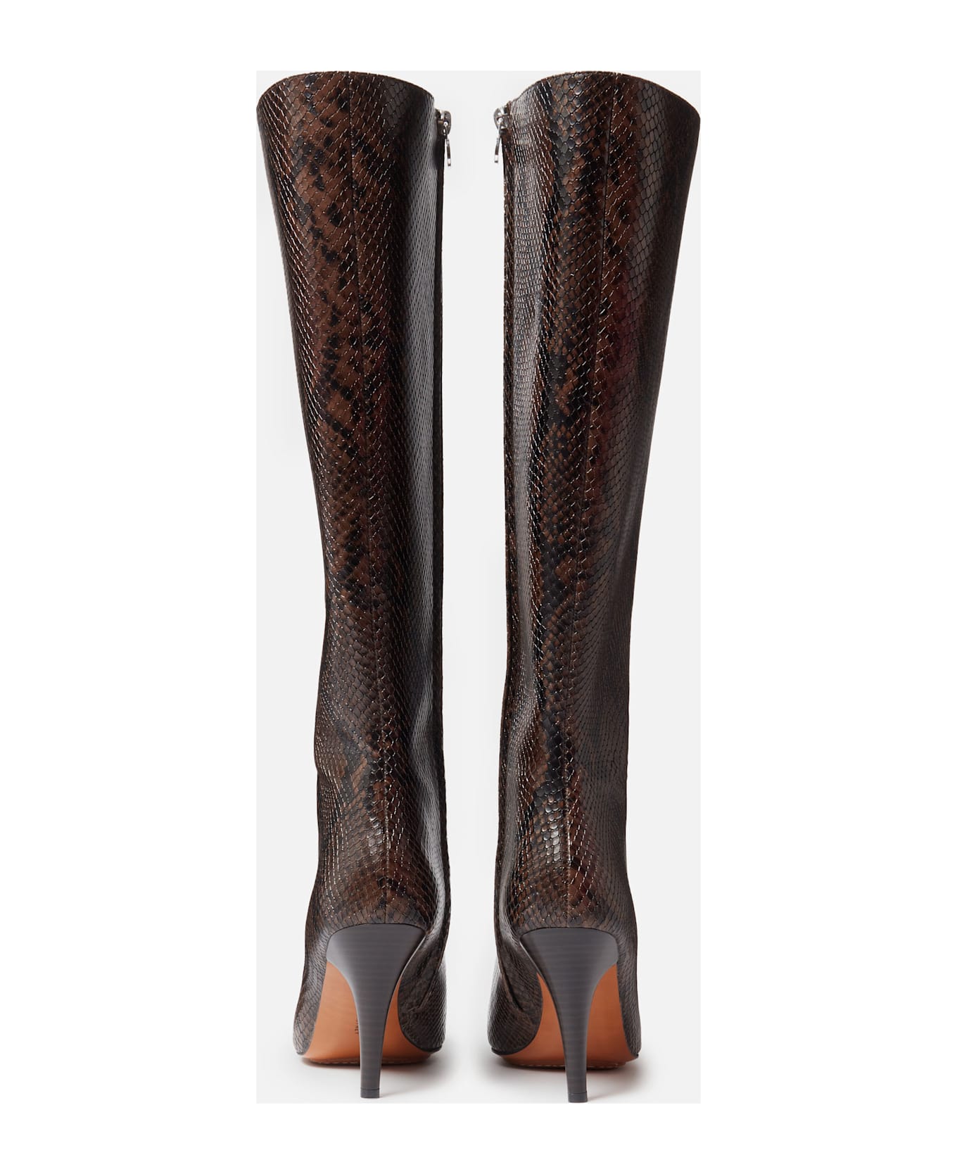 Stella McCartney Knee-high Snake-effect Boots With Stiletto Heel And Squared Toe - Brown