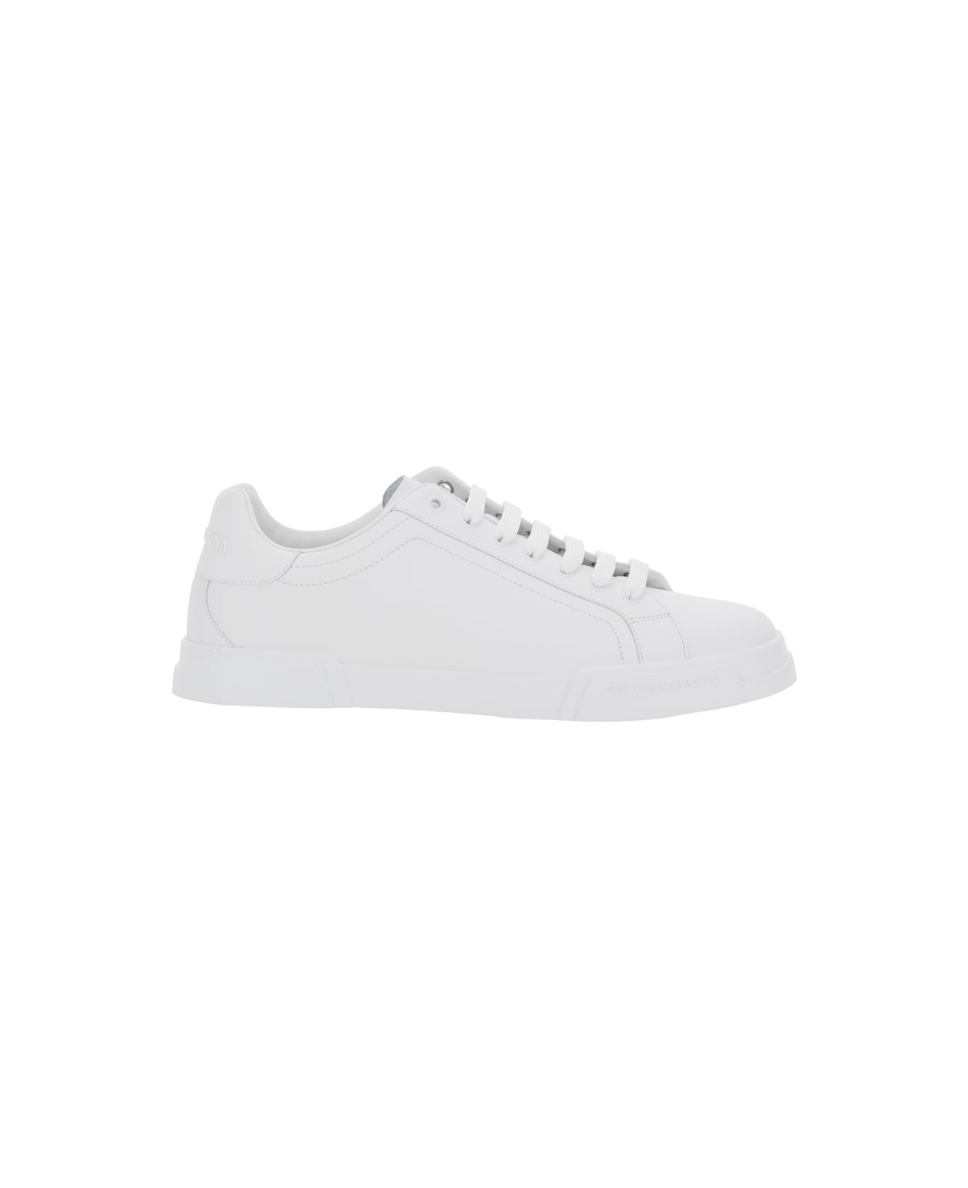 Dolce & Gabbana 'portofino Light' White Sneakers With Logo Patch On The Tongue And Tonal Logo Lettering On The Heel In Leather Man - White