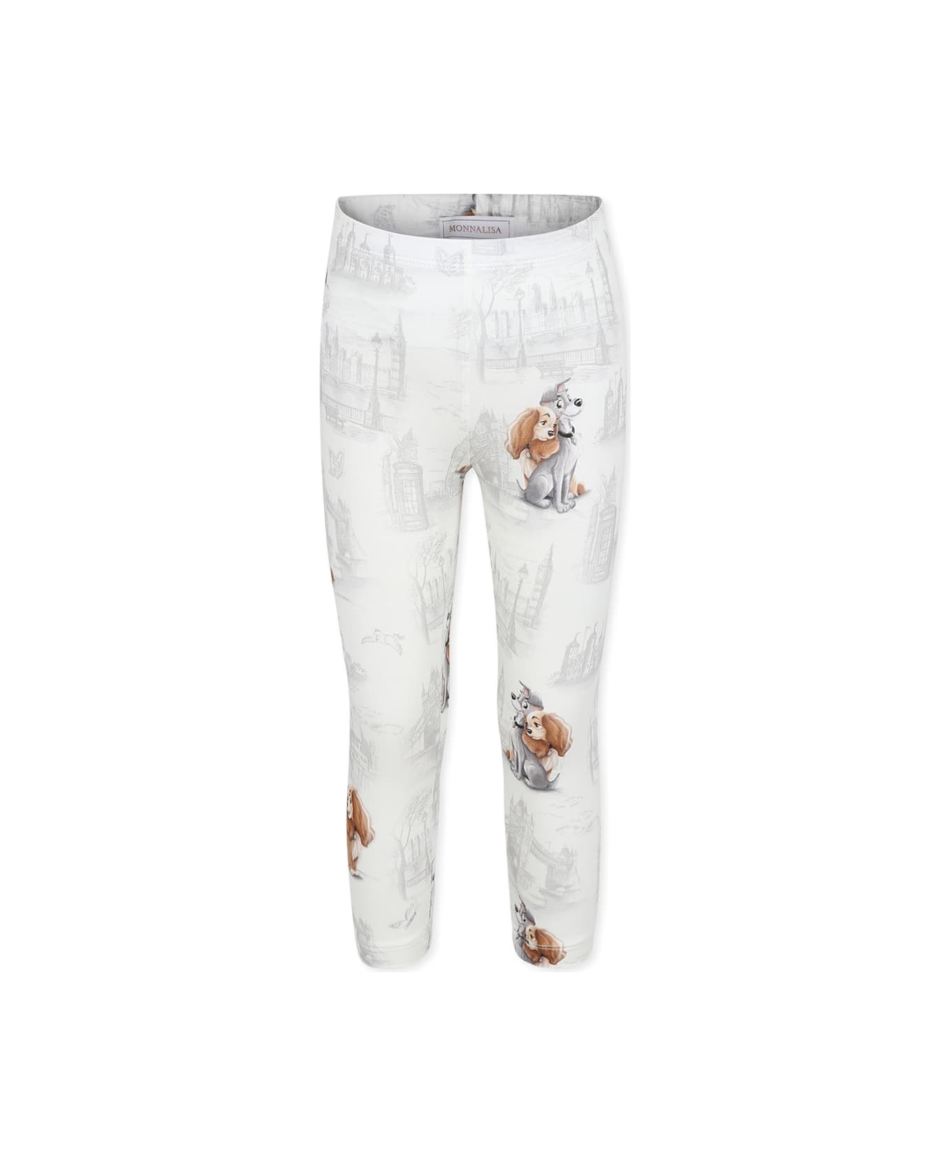 Monnalisa Ivory Leggings For Girl With Lady And The Tramp Print - Ivory