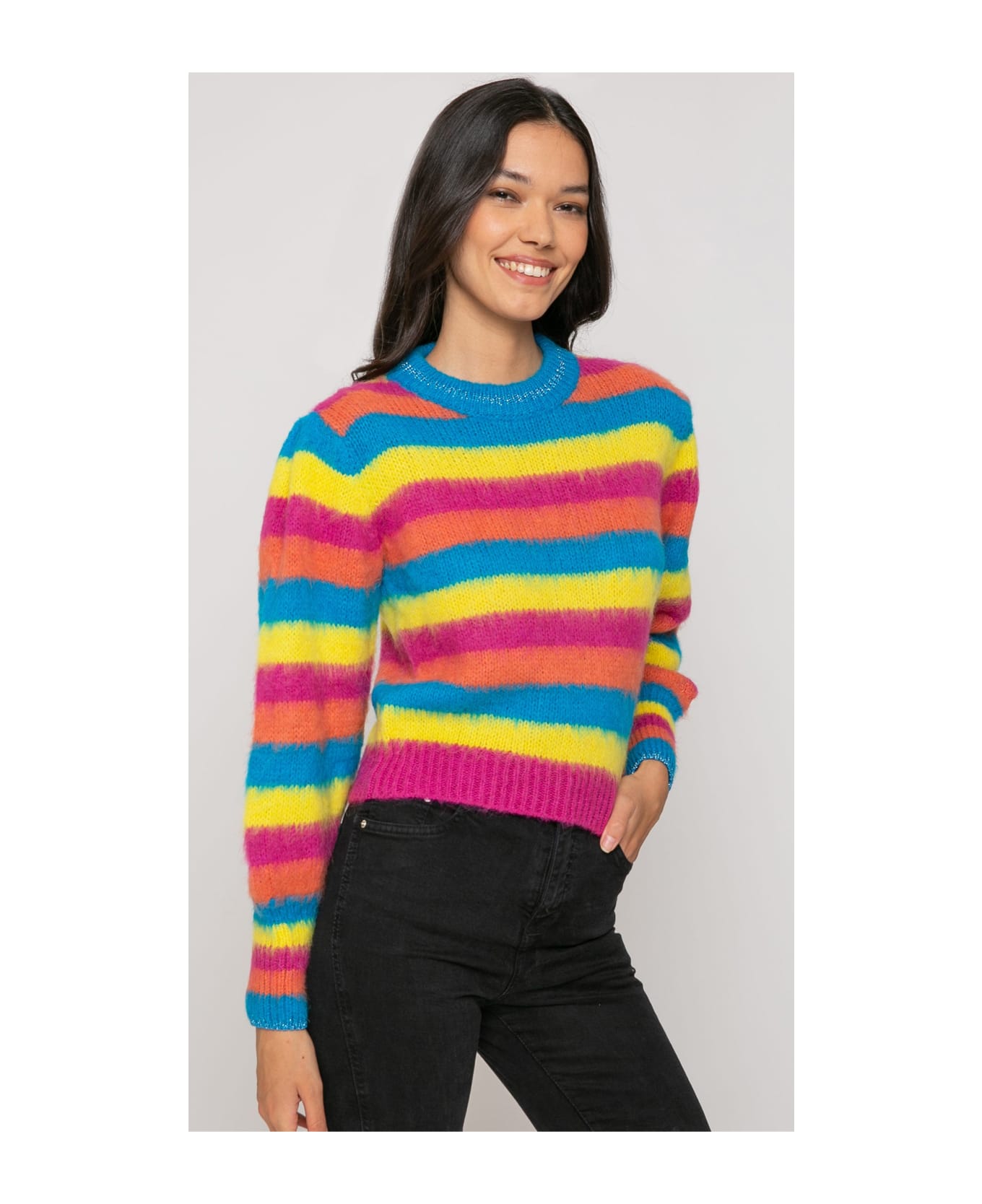 MC2 Saint Barth Brushed Knit Striped Sweater With Puff Sleeves - PINK