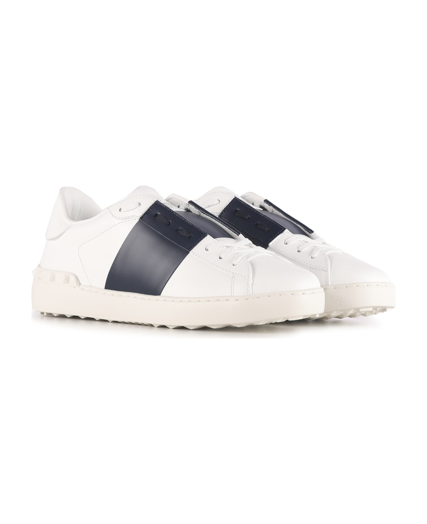 Valentino Garavani Open Sneakers In Leather With Contrasting Band - white/marine スニーカー