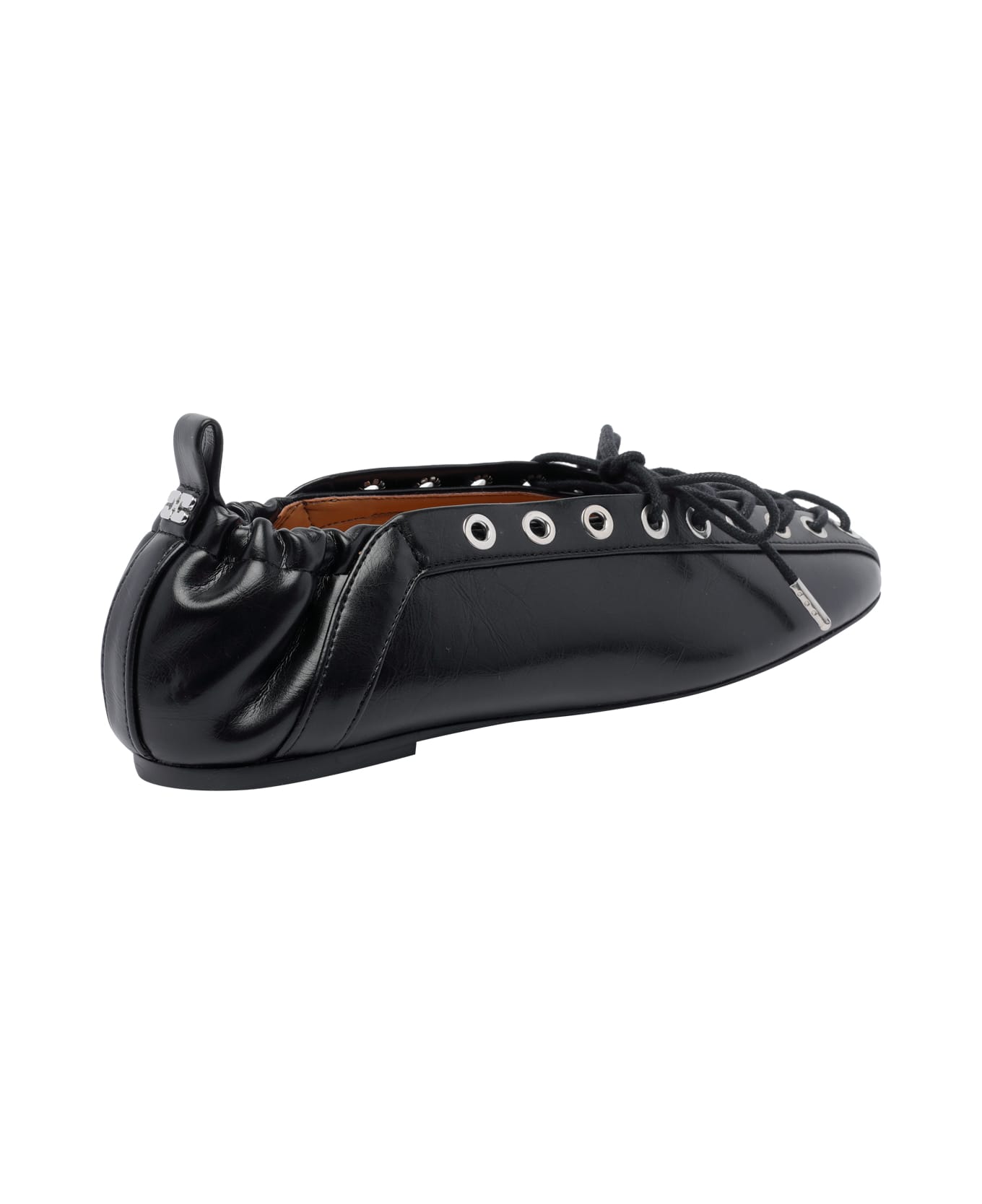 Ganni Eyelets Lace Up Ballets - Black