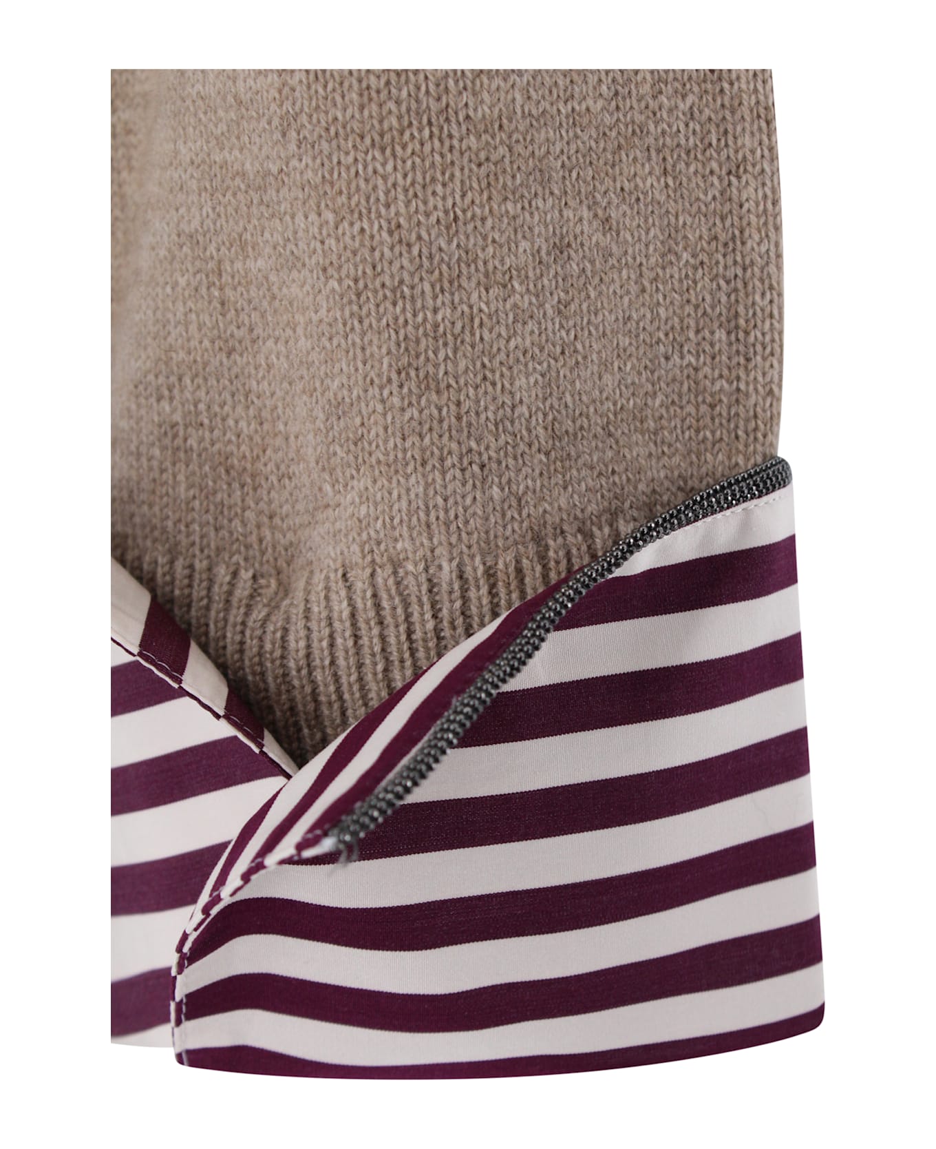 Brunello Cucinelli Cashmere Jumper With Shiny Shirt Details - Brown