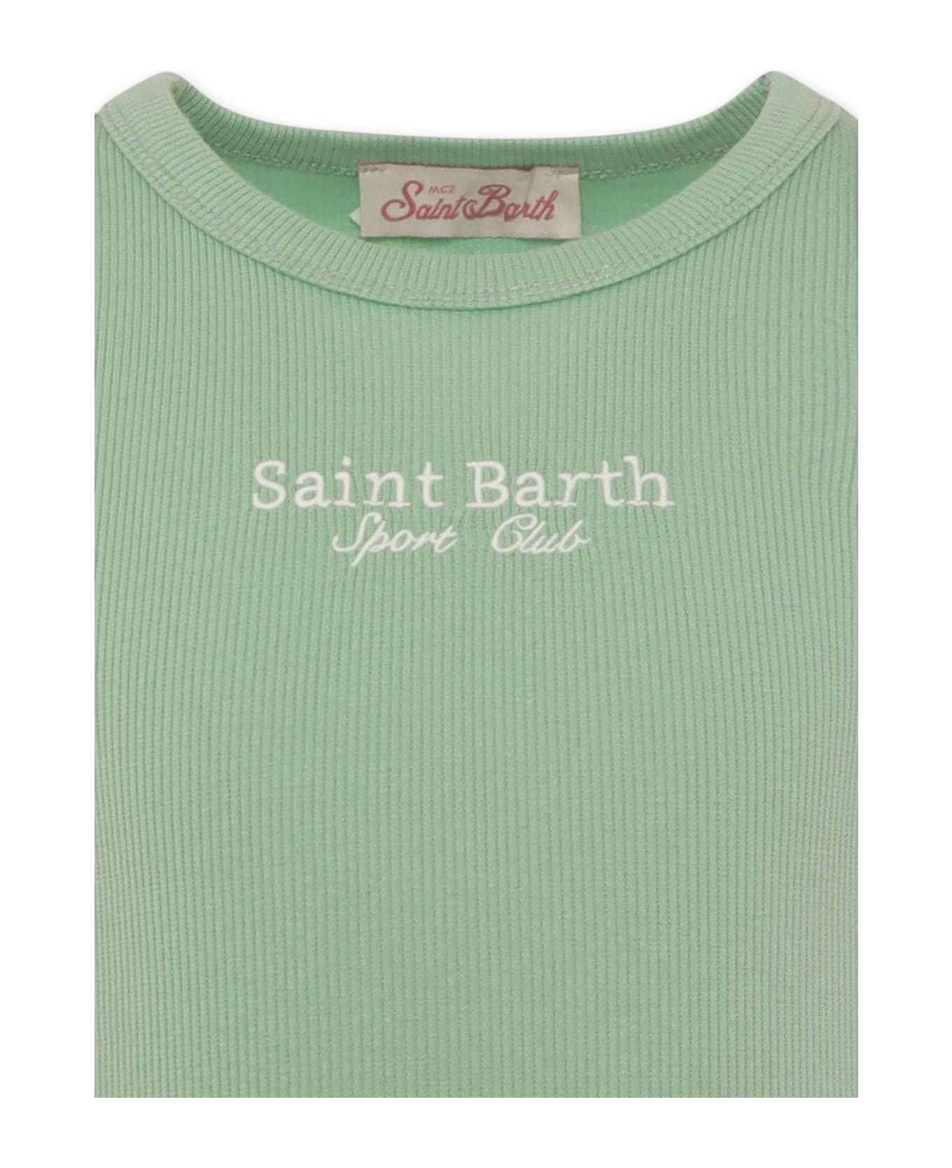 MC2 Saint Barth Green Crop Tank Top For Girl With Writing - Green