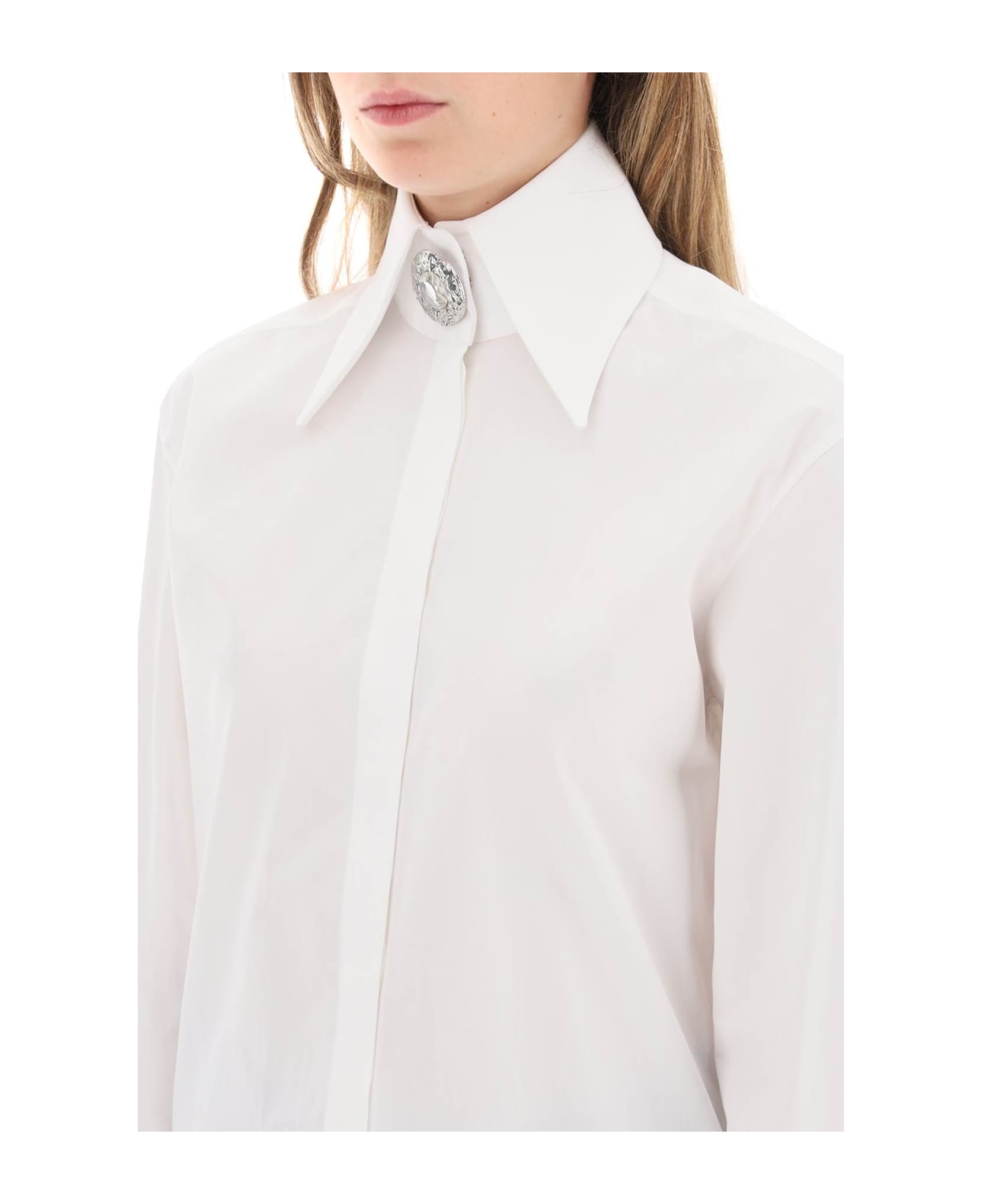 Balmain Poplin Shirt With Jewel Button - White シャツ