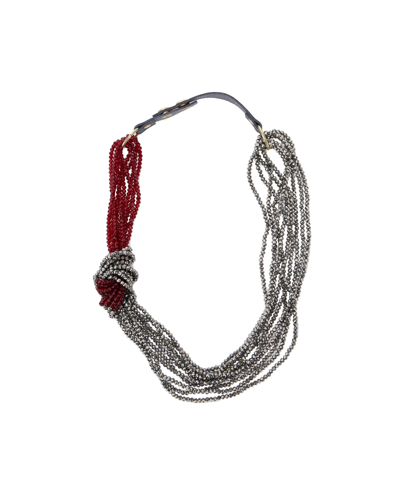 Antonelli Metallic Necklace With Beaded Design And Strap In Fabric And Beads Woman - SILVER/RED