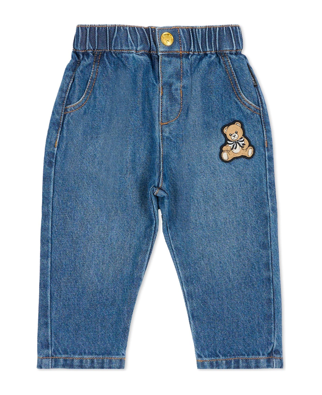 Moschino Denim Jeans For Babykids With Teddy Bear - Denim