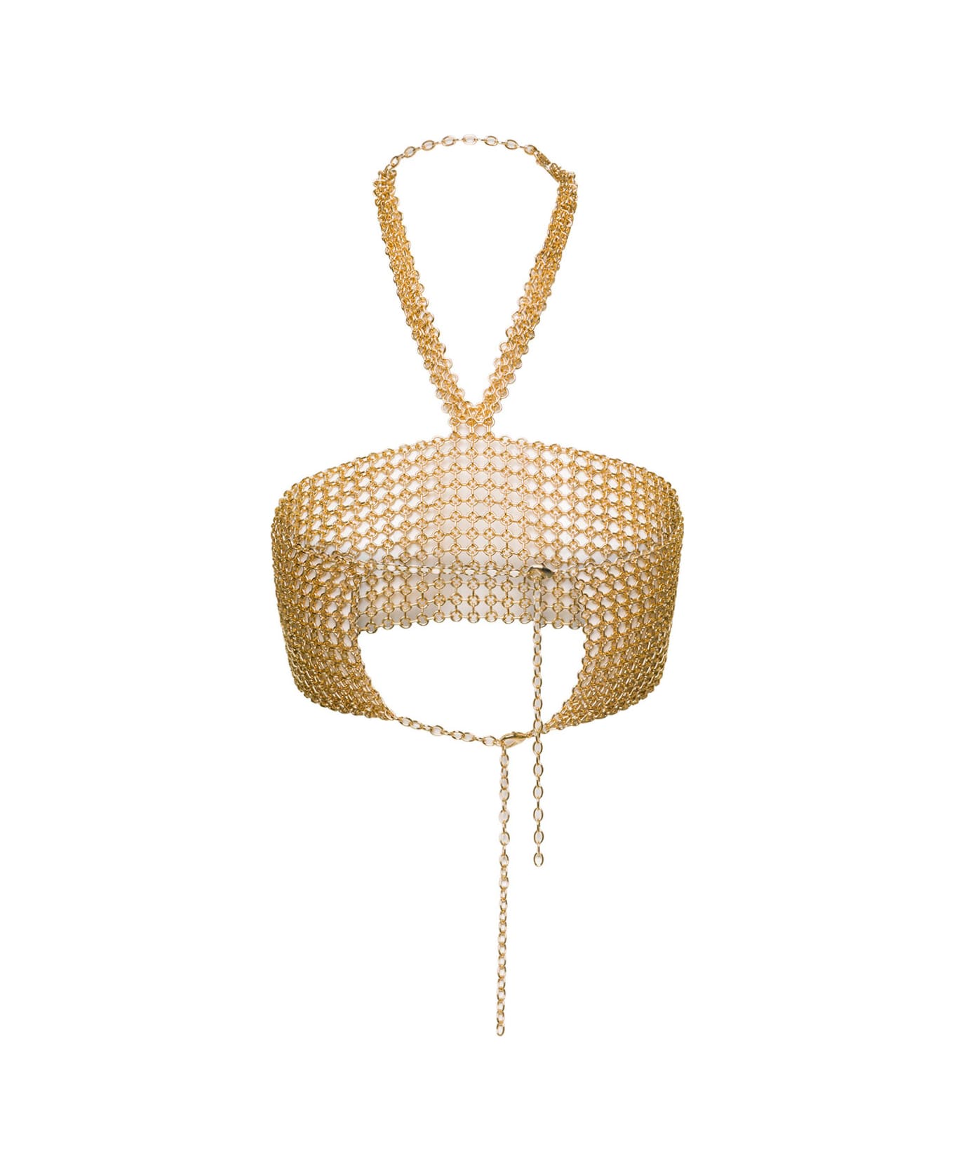 Silvia Gnecchi Gold-tone Crop Top With Halterneck In Metal Mesh Woman - Metallic