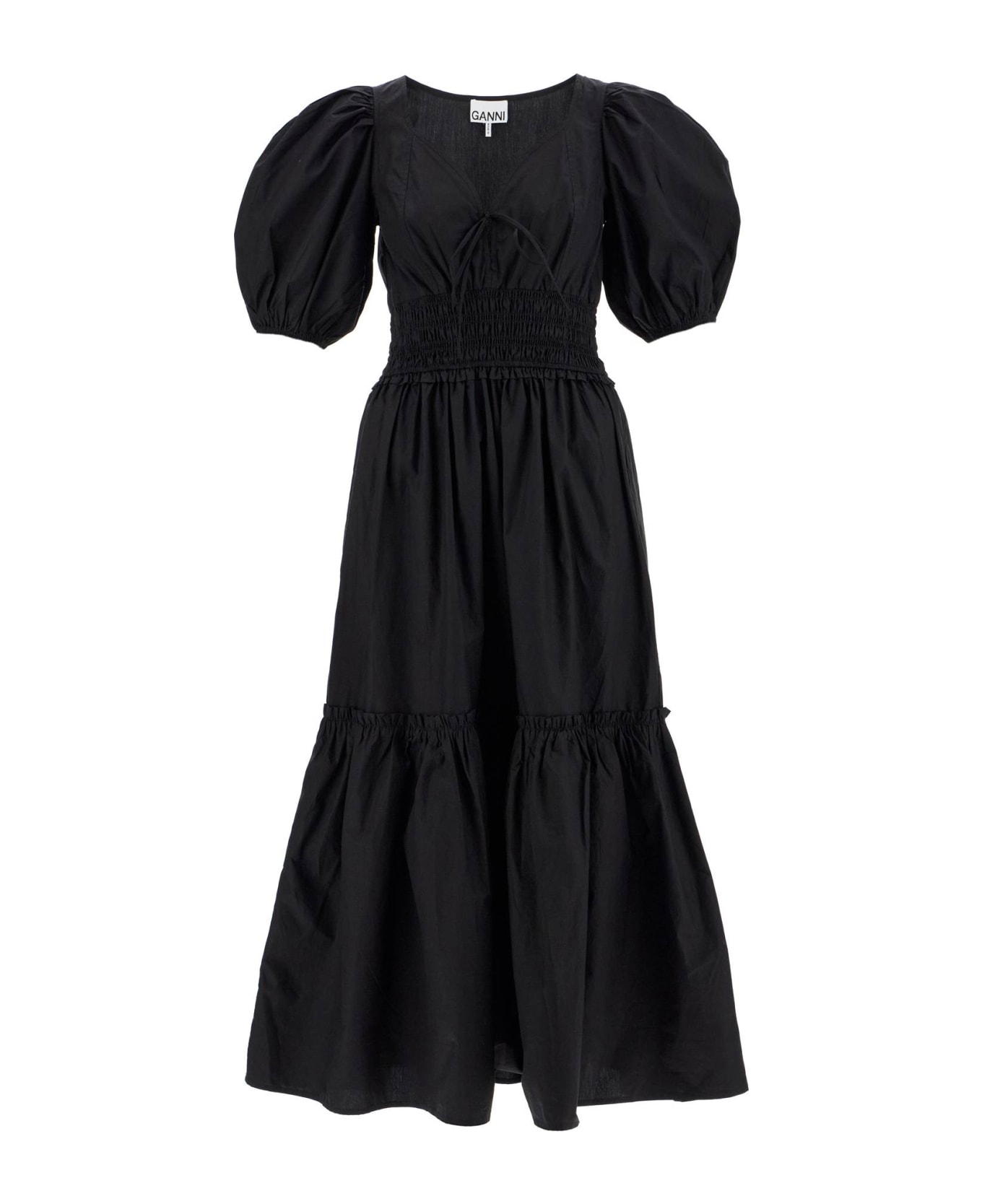 Ganni Black Cotton Maxi Dress - BLACK (Black)