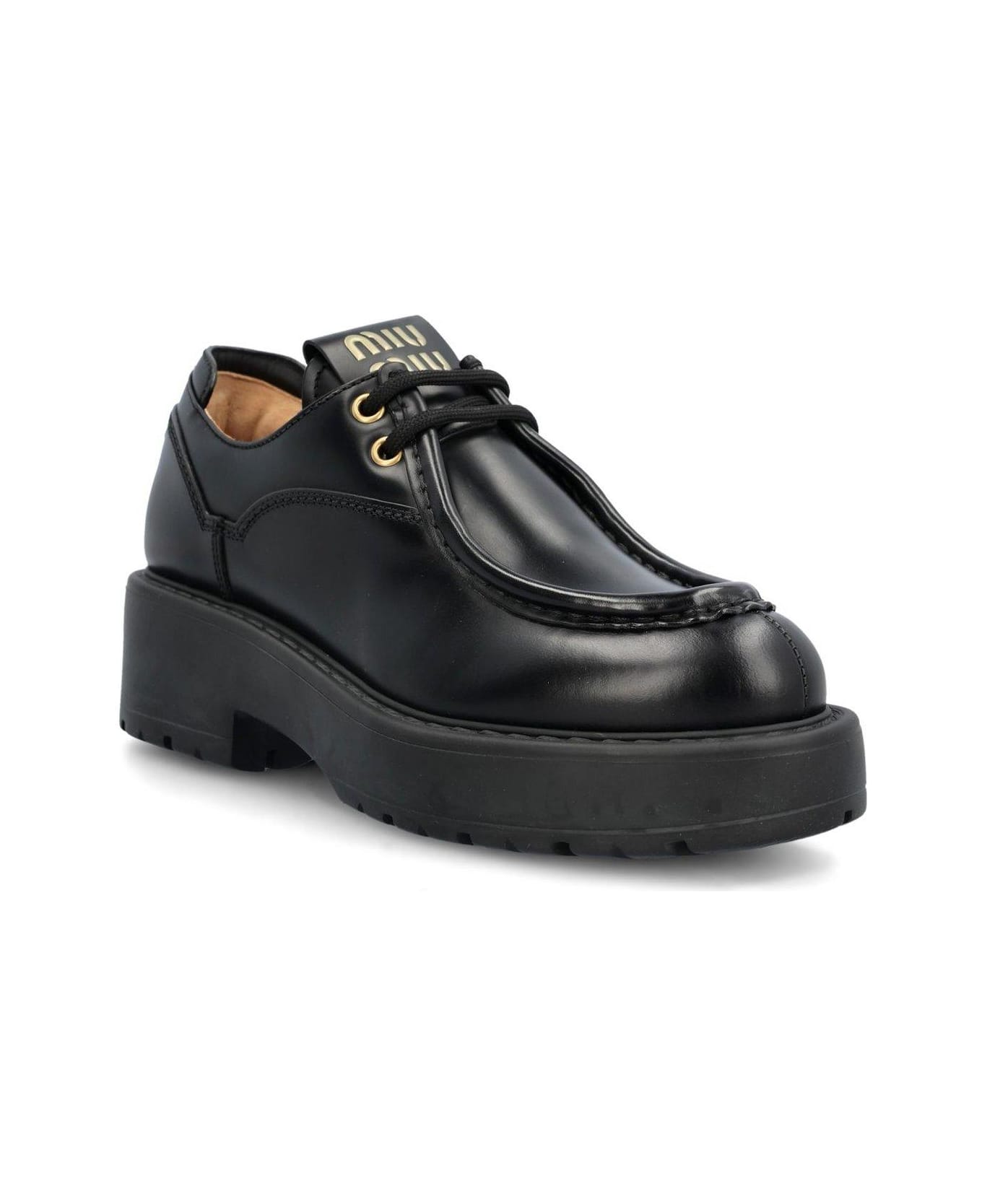 Miu Miu Lace-up Flat Shoes - Black フラットシューズ