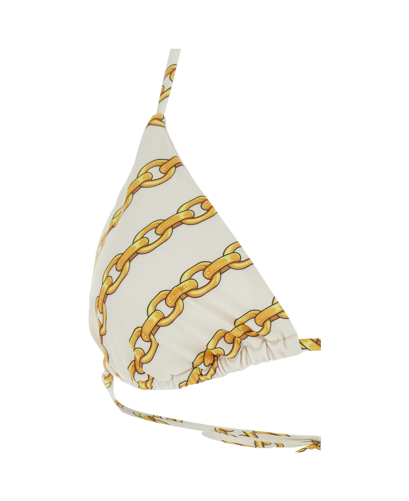 Versace White Bikini Top With All-over Chain Print In Tech Fabric Stretch Woman - White