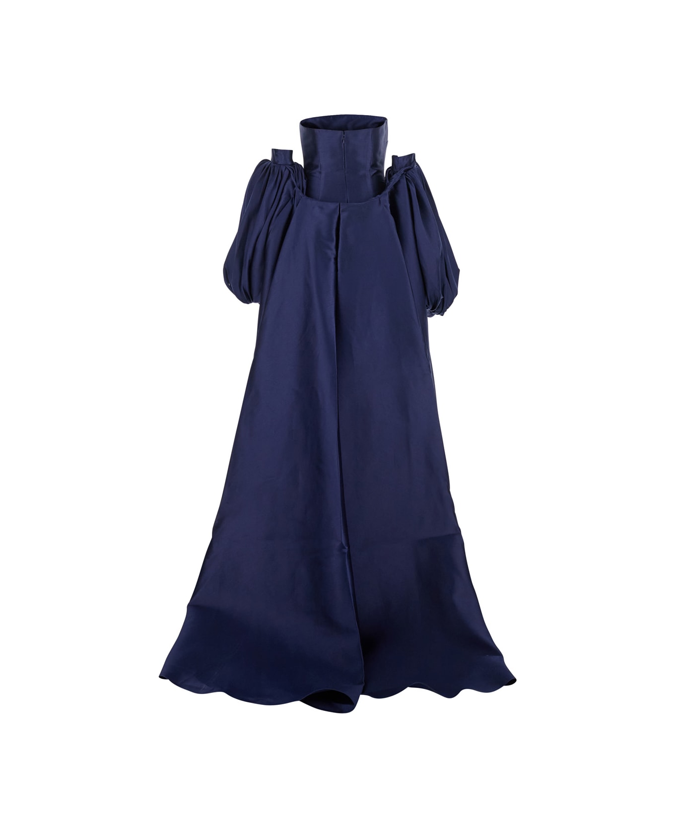 Solace London Lea Blue Long Dress With Rear Cape Insert And Train - Blu