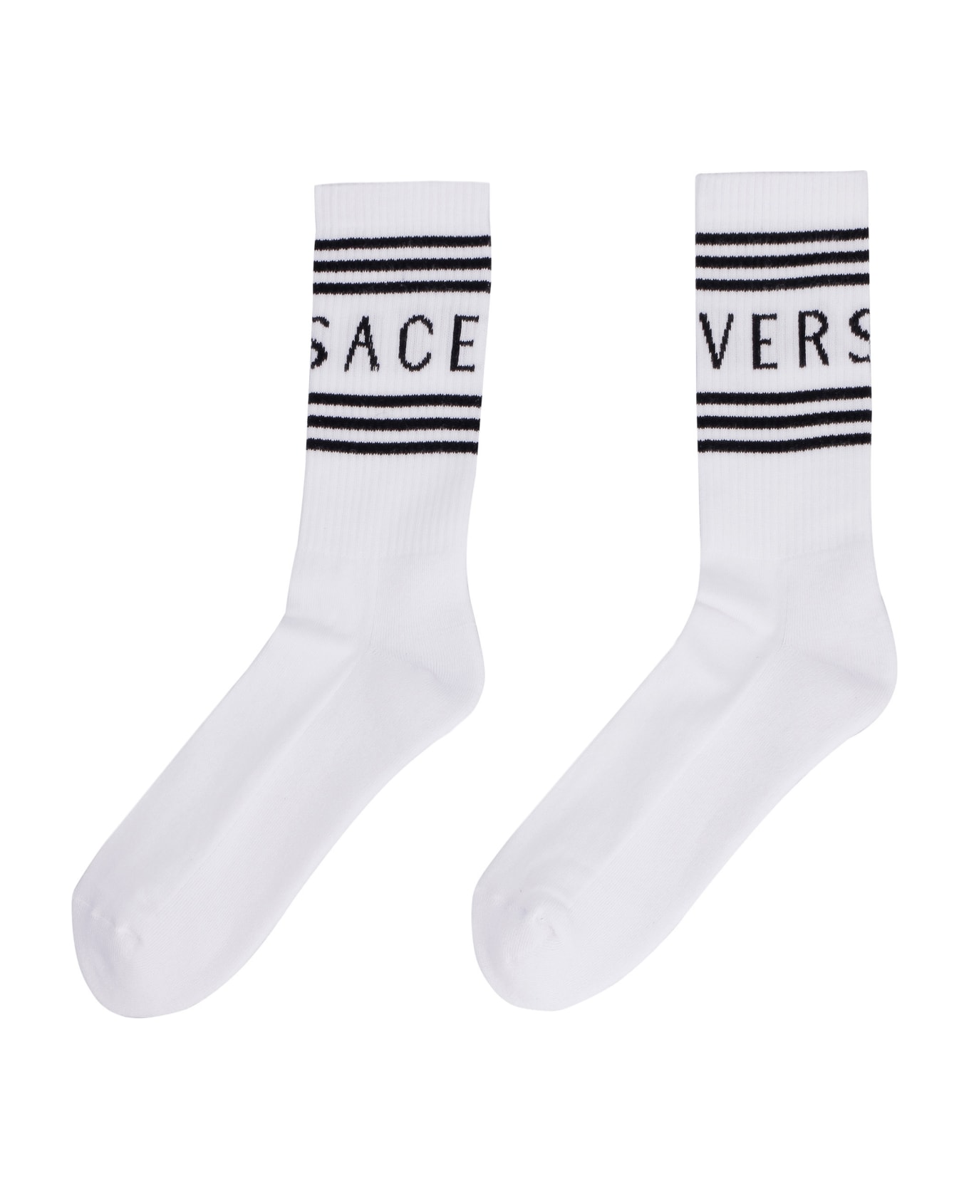 Versace Logo Cotton Blend Socks - White 靴下