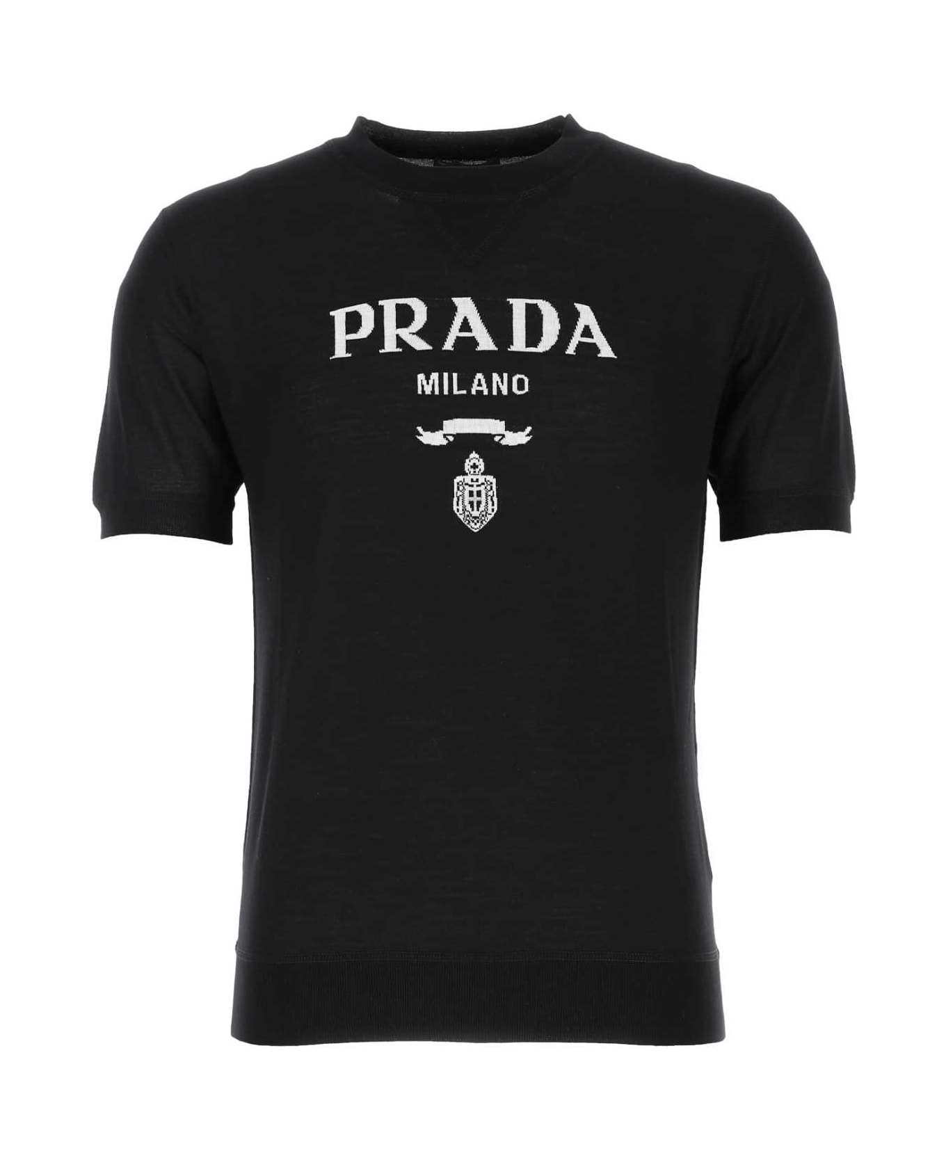 Tシャツ・カットソー PRADA FW25 Black wool t-shirt (UMB272S2121075 F0002) Prada Black Wool T-Shirt 100% Wool For Modern Man – LOZURI®