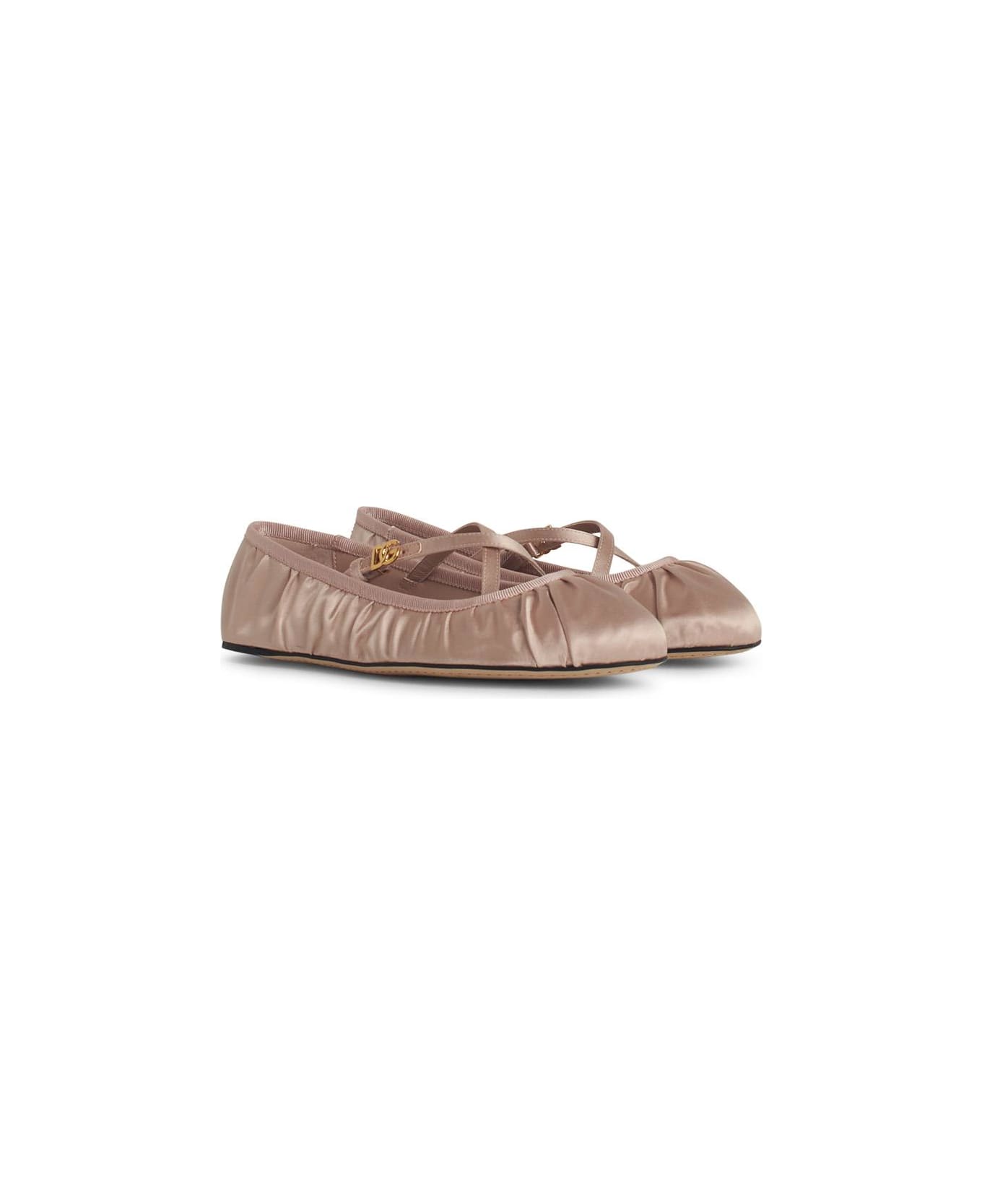 Dolce 
Gabbana Pink Satin Ballet Flats - Pink