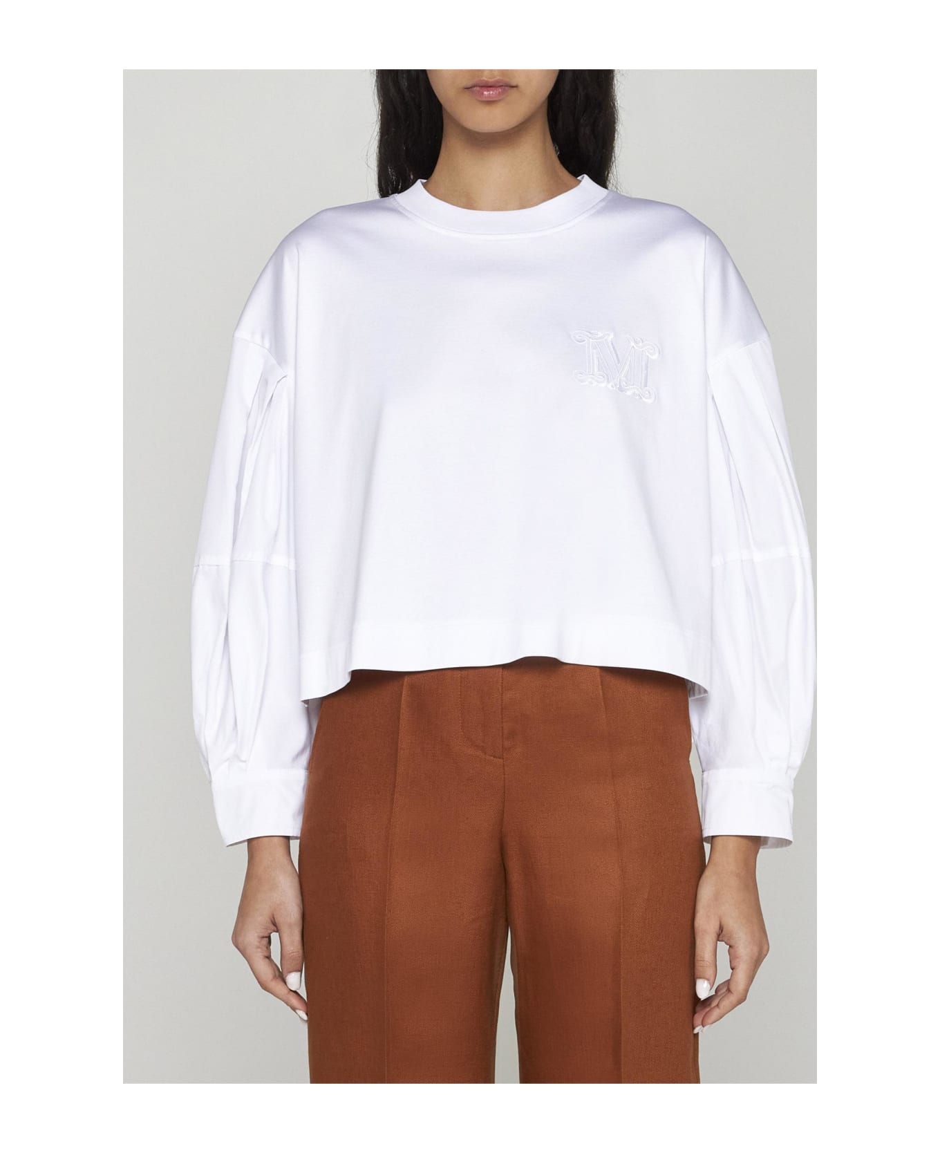 Max Mara Dolly Cotton Cropped Sweatshirt - White フリース