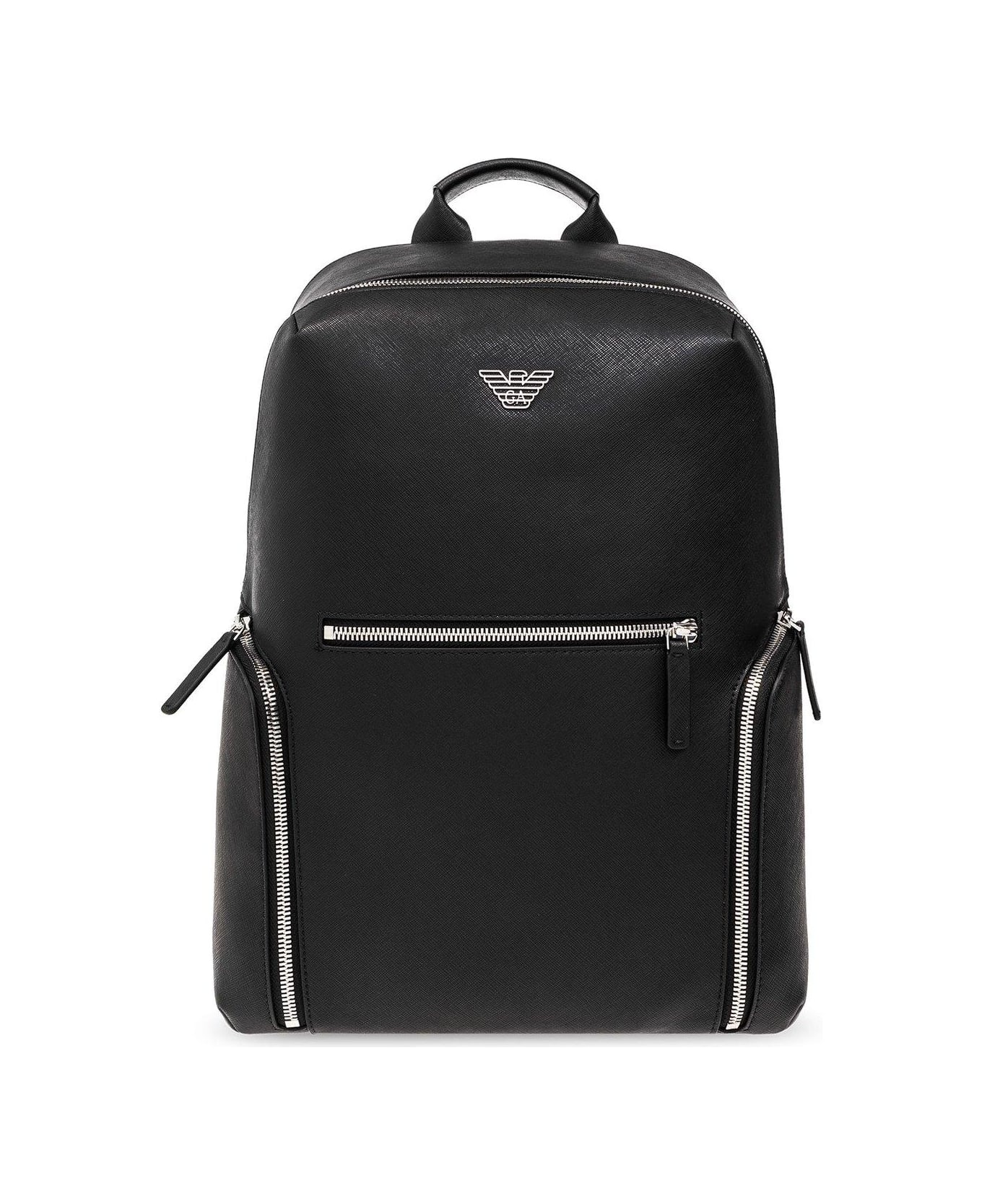 Giorgio Armani Logo Plaque Zipped Backpack Giorgio Armani - BLACK