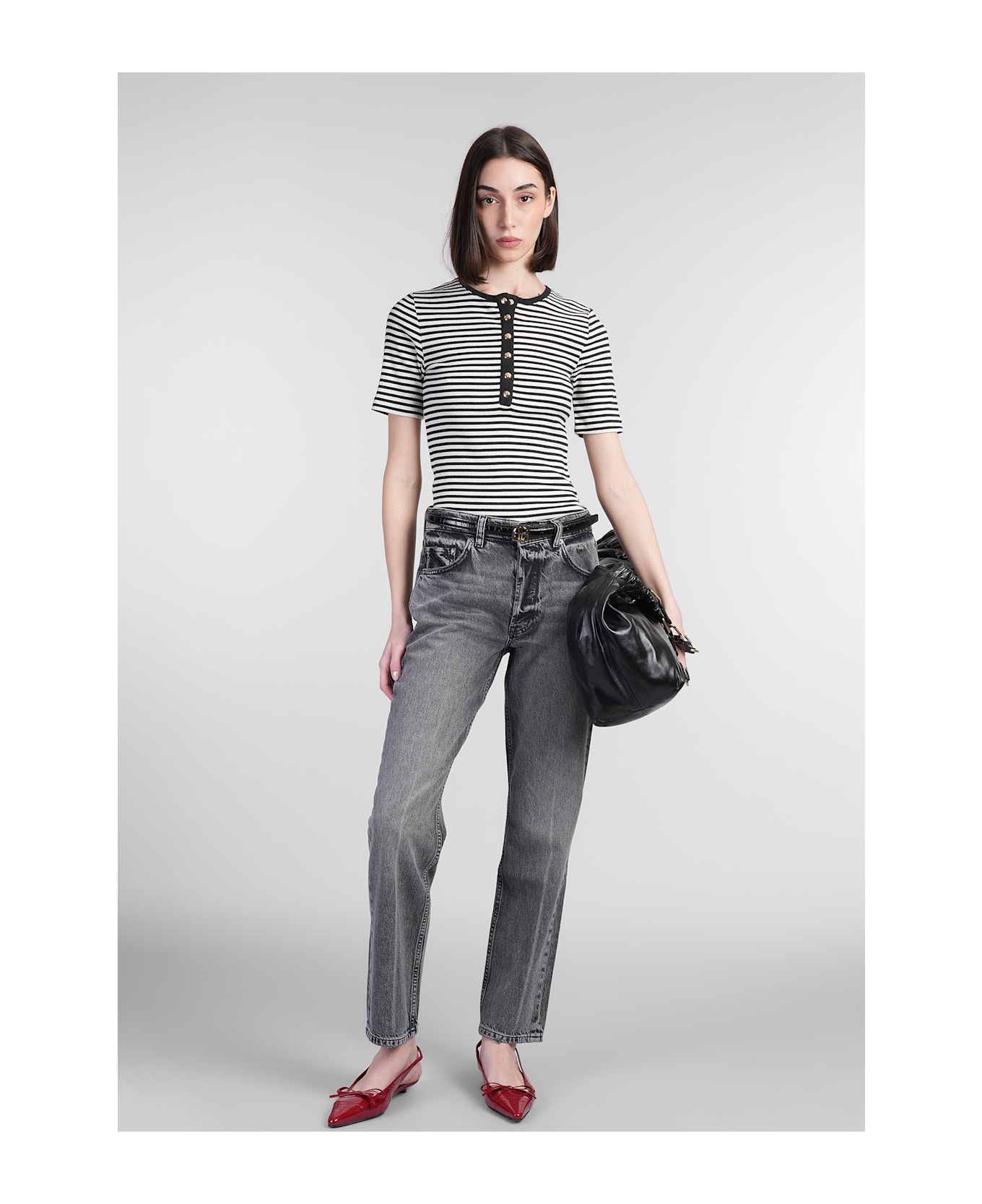 Anine Bing Alessia T-shirt In Black Cotton - black