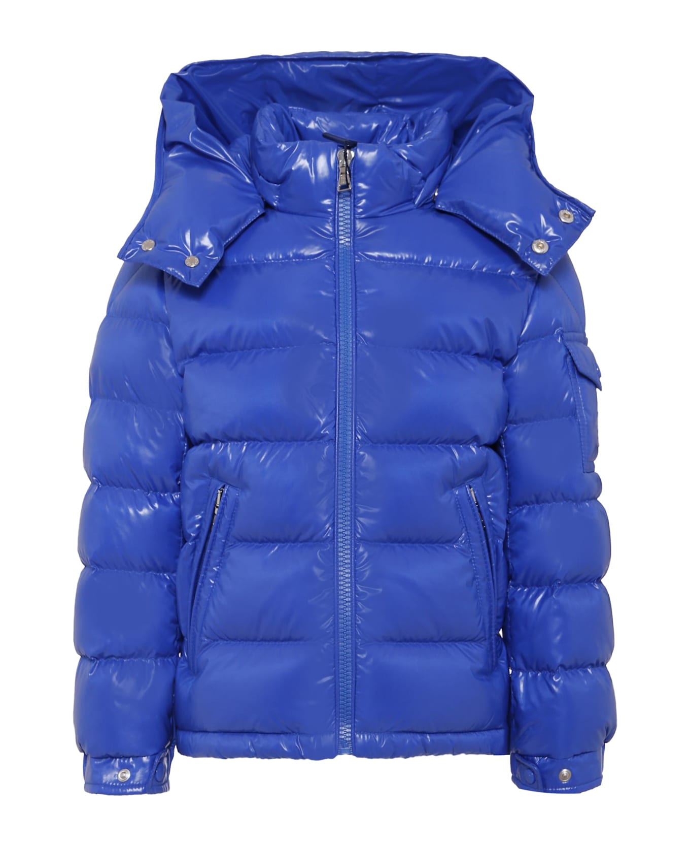 Moncler Blue Maya Down Jacket For Boy With Logo - Blue