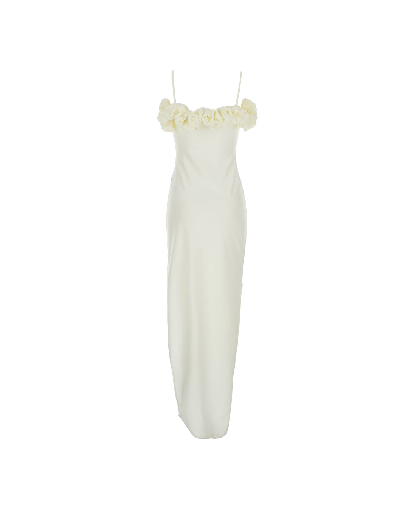 Coperni White Sleeveless Long Dress With Ruched Detail And Asymmetric Hem In Tech Fabric Stretch Woman - White