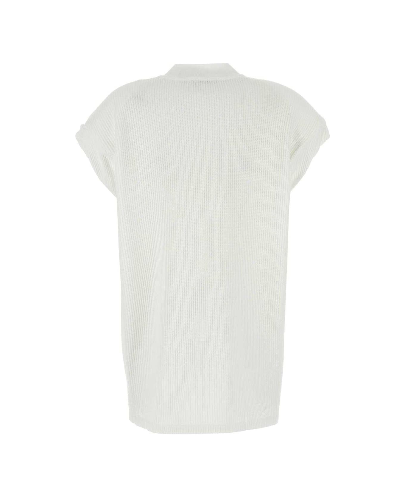 The Attico Shoulder-padded Waflle-effect Crewneck T-shirt - White Tシャツ