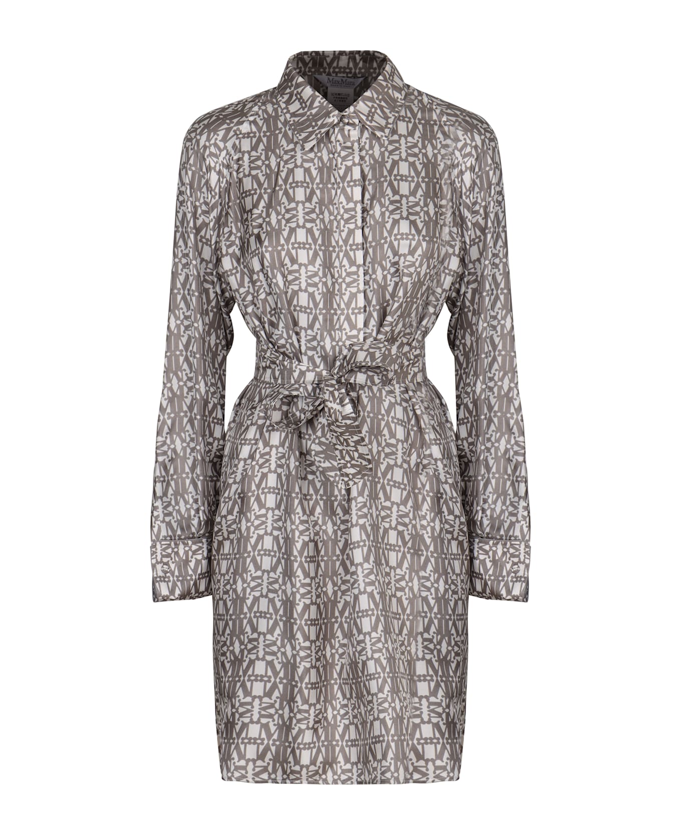 Max Mara Printed Silk Chemisier Dress - grey