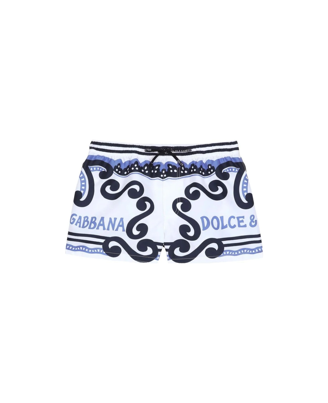Dolce & Gabbana Kids patch-detail backpack Swim Shorts With Marina Print - Blue