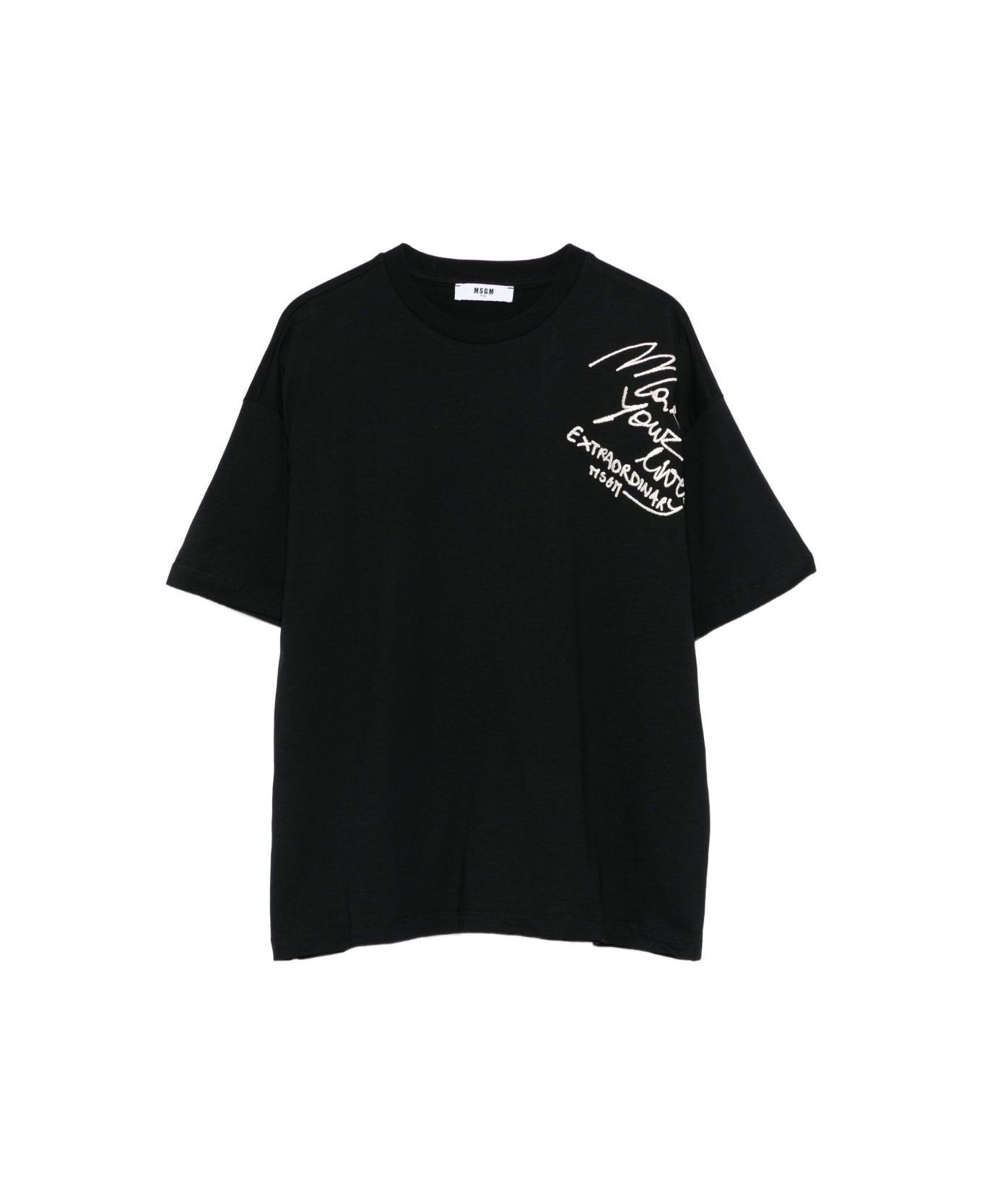MSGM Kids Embroidered T-shirt - Black