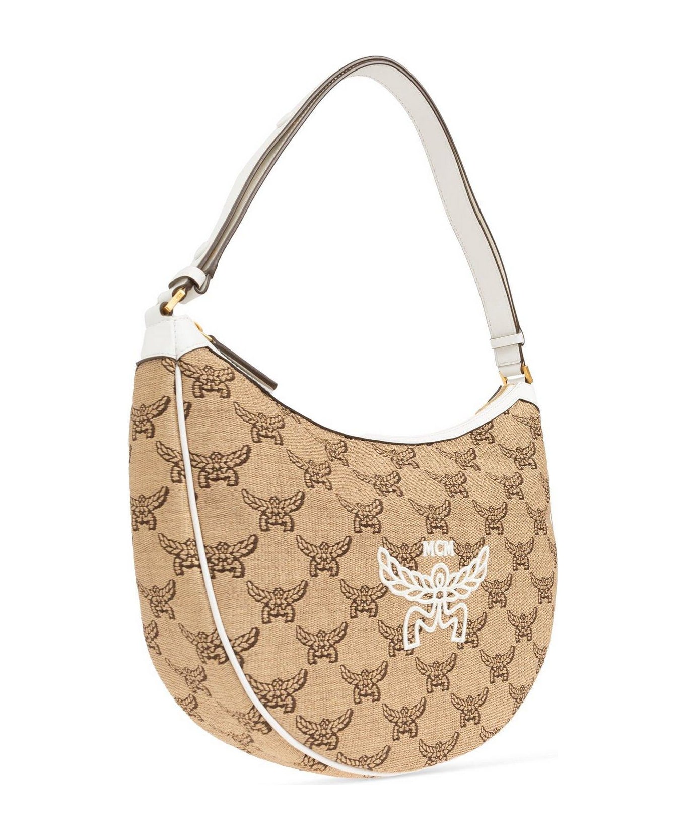 MCM Logo Printed Shoulder Bag - NEUTRALS