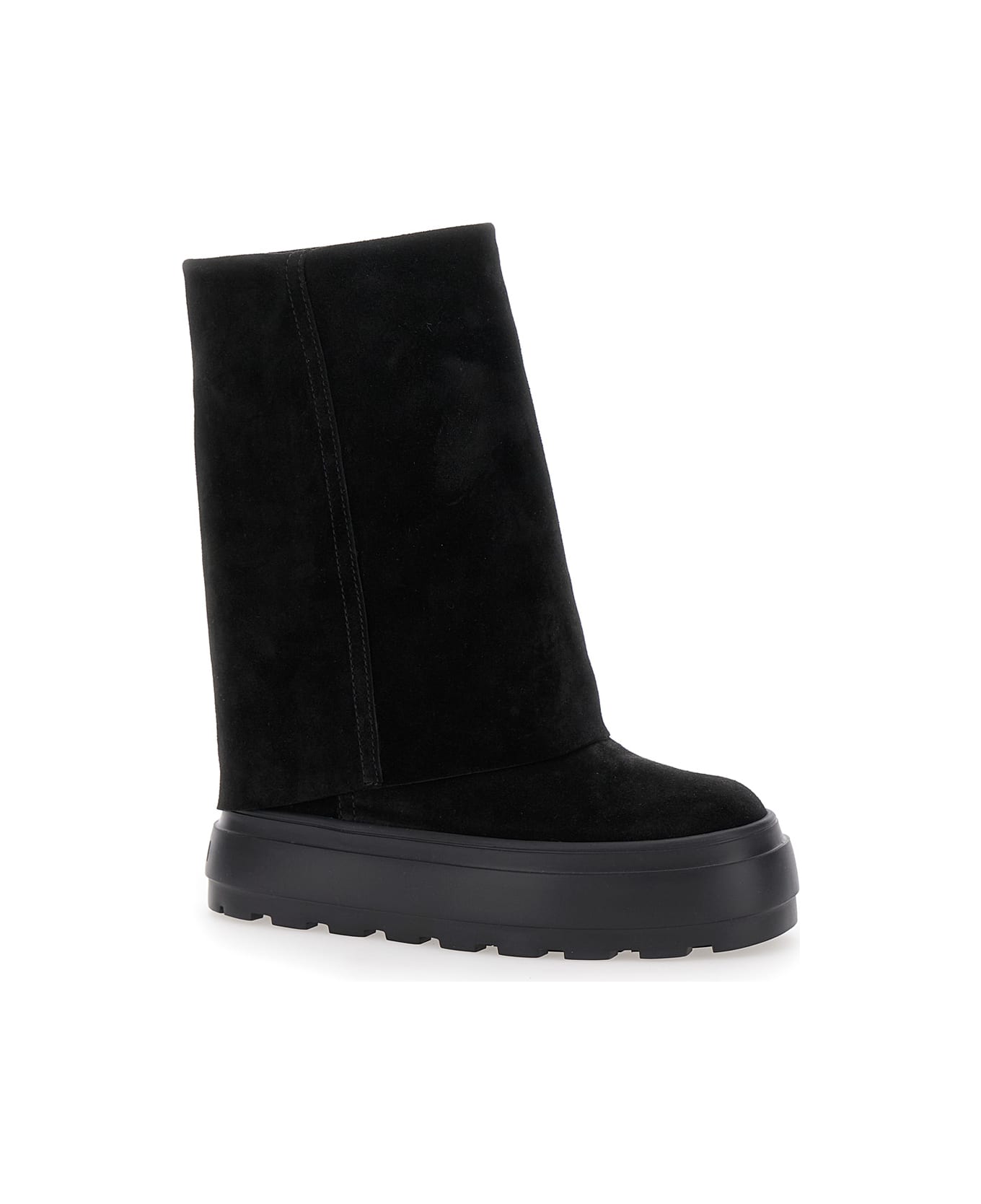 Casadei Black Boots With Turn-up With Platform In Suede Woman - Black