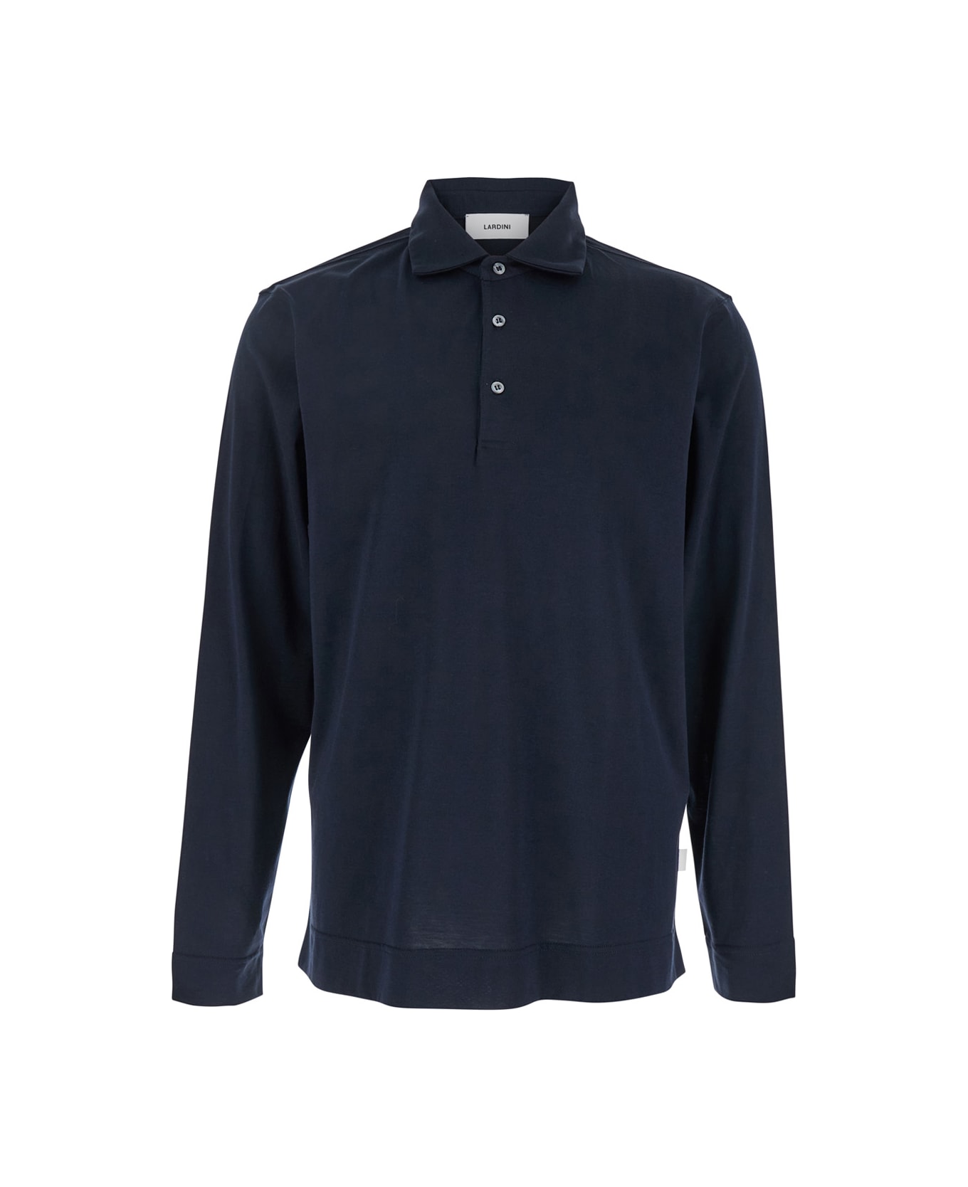 Lardini Blue Polo With Classic Collar And Long Sleeves In Cotton And Silk Blend Man - Blu